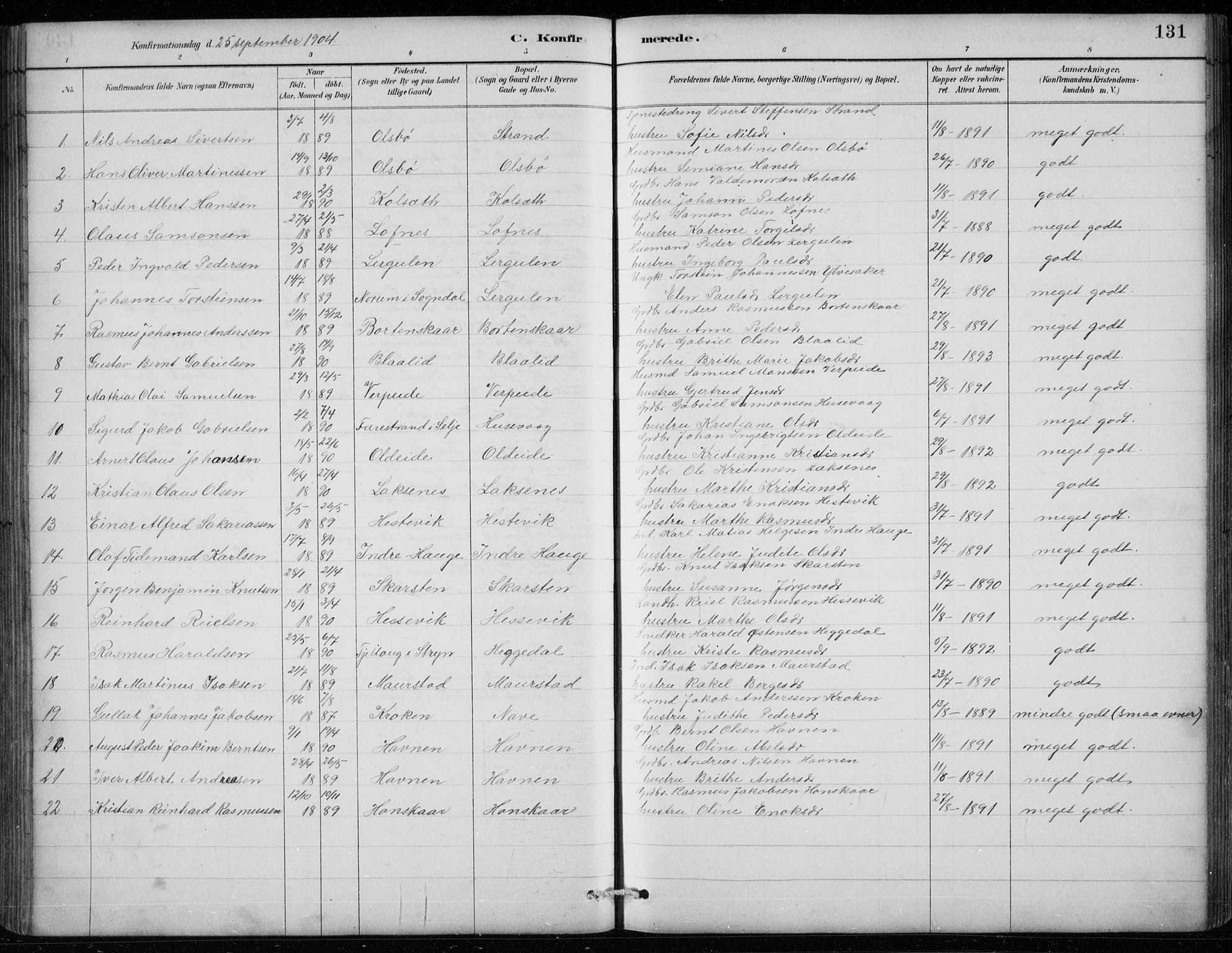 Davik sokneprestembete, AV/SAB-A-79701/H/Hab/Habc/L0002: Klokkerbok nr. C 2, 1889-1906, s. 131