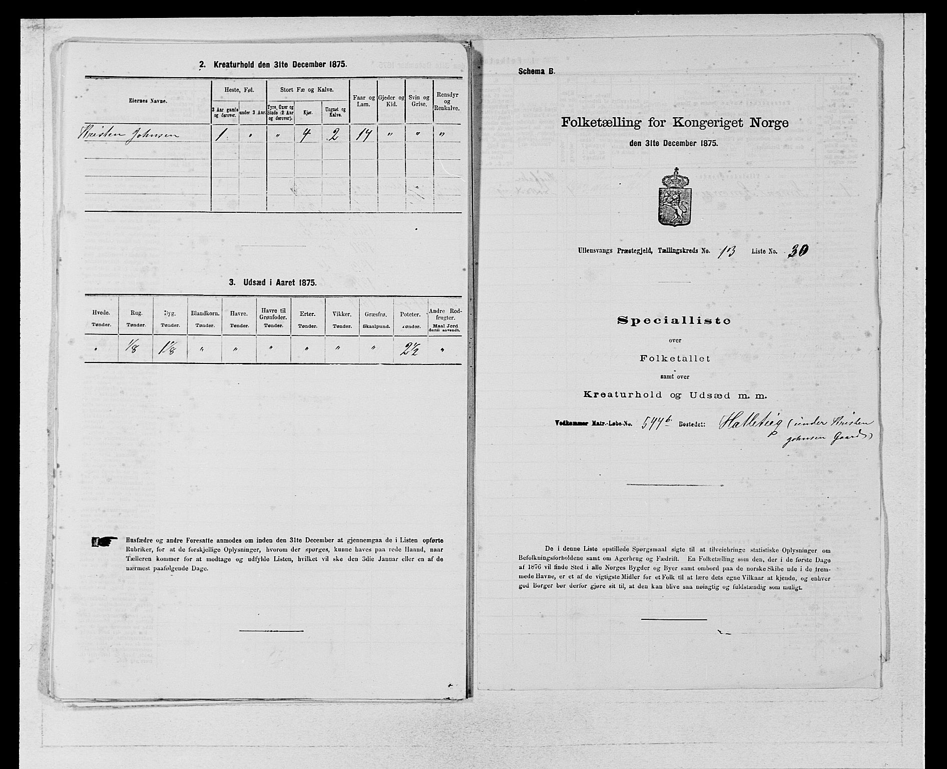 SAB, Folketelling 1875 for 1230P Ullensvang prestegjeld, 1875, s. 1386