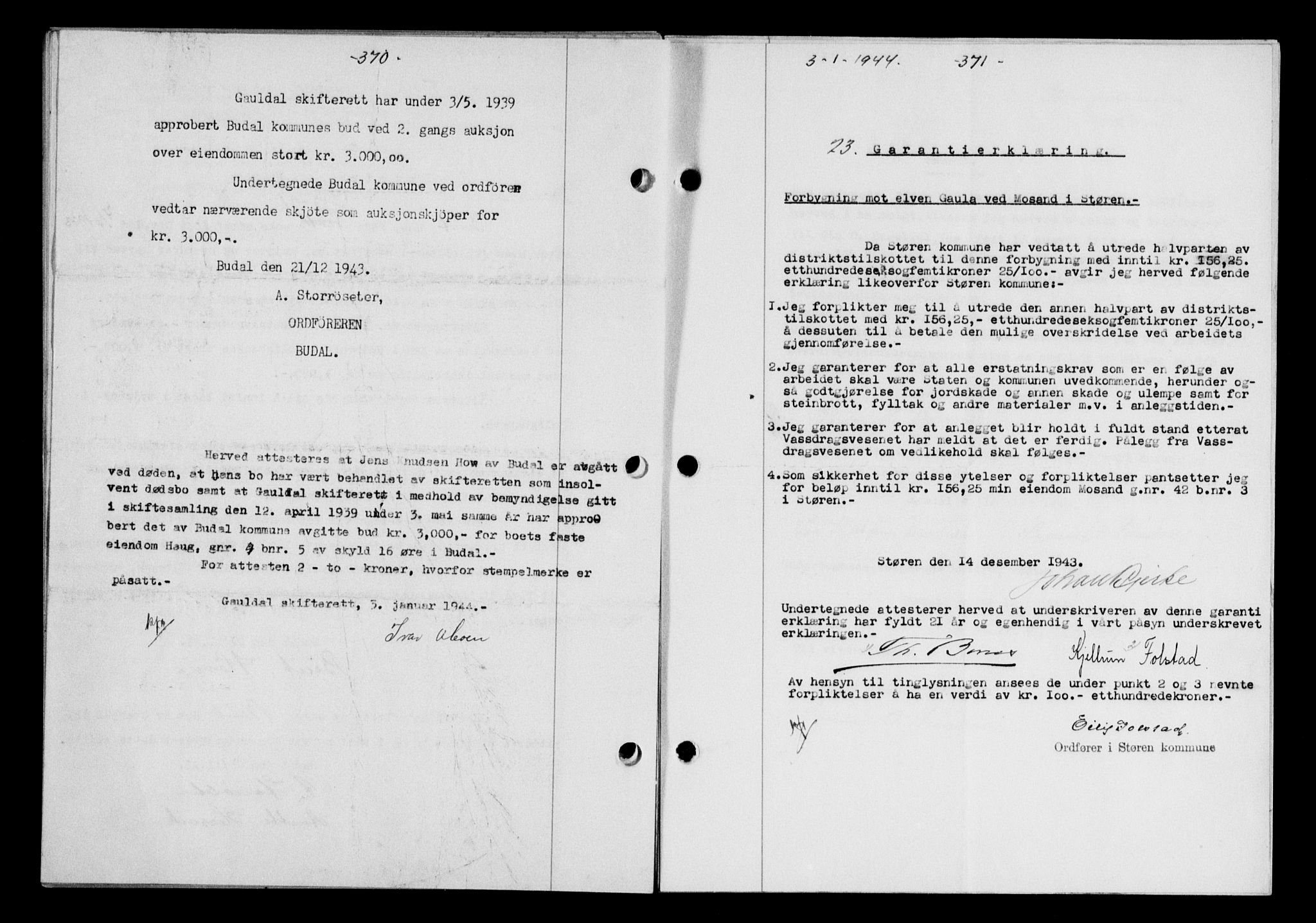 Gauldal sorenskriveri, SAT/A-0014/1/2/2C/L0057: Pantebok nr. 62, 1943-1944, Dagboknr: 23/1944