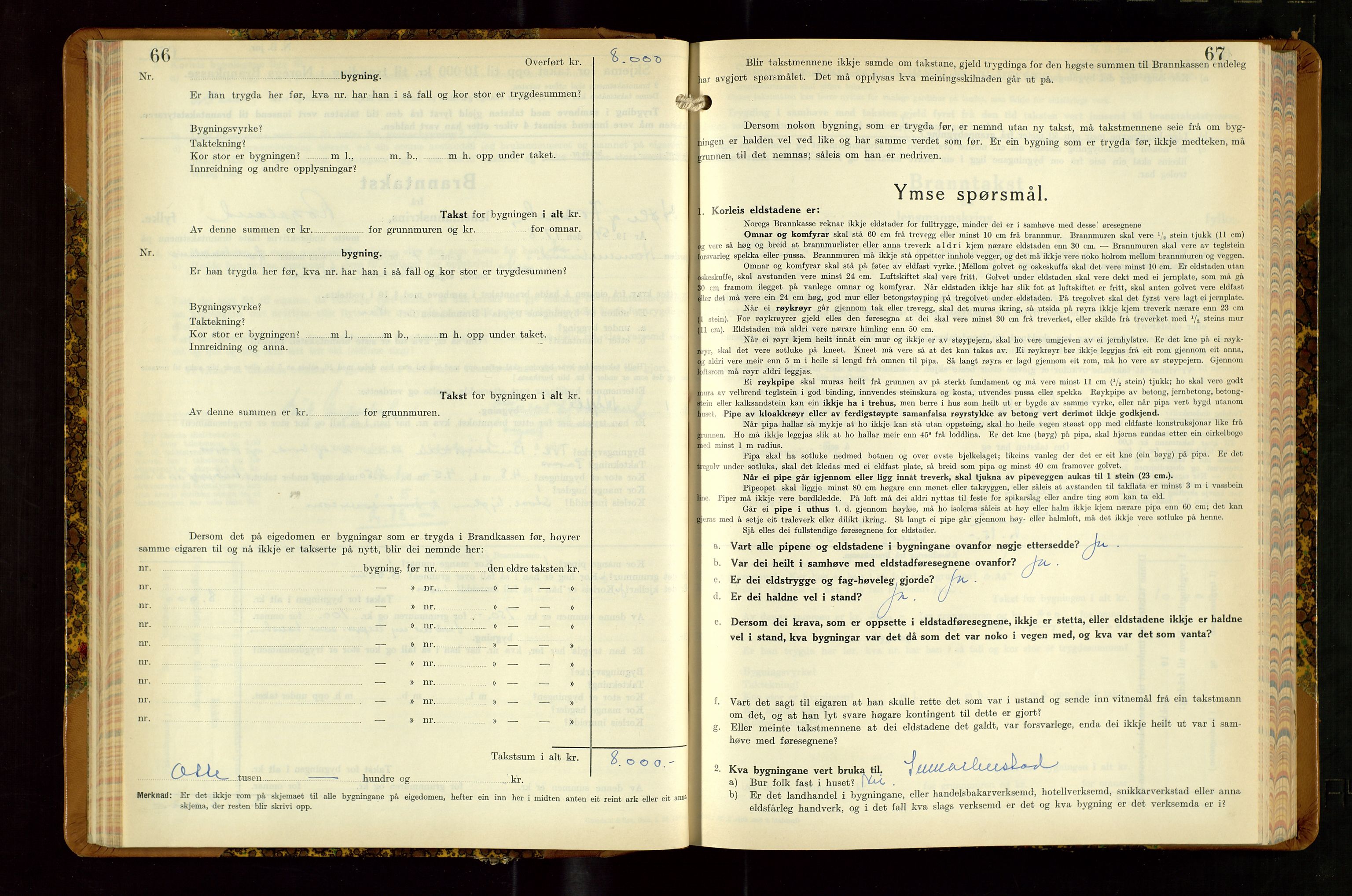 Høle og Forsand lensmannskontor, AV/SAST-A-100127/Gob/L0002: "Branntakstbok" - skjematakst, 1941-1955, s. 66-67