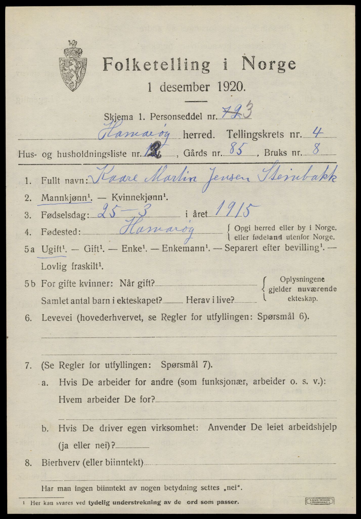 SAT, Folketelling 1920 for 1849 Hamarøy herred, 1920, s. 2456