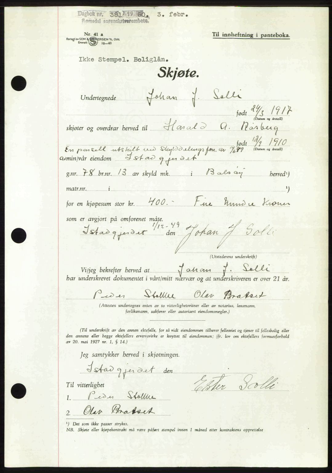 Romsdal sorenskriveri, AV/SAT-A-4149/1/2/2C: Pantebok nr. A32, 1950-1950, Dagboknr: 381/1950