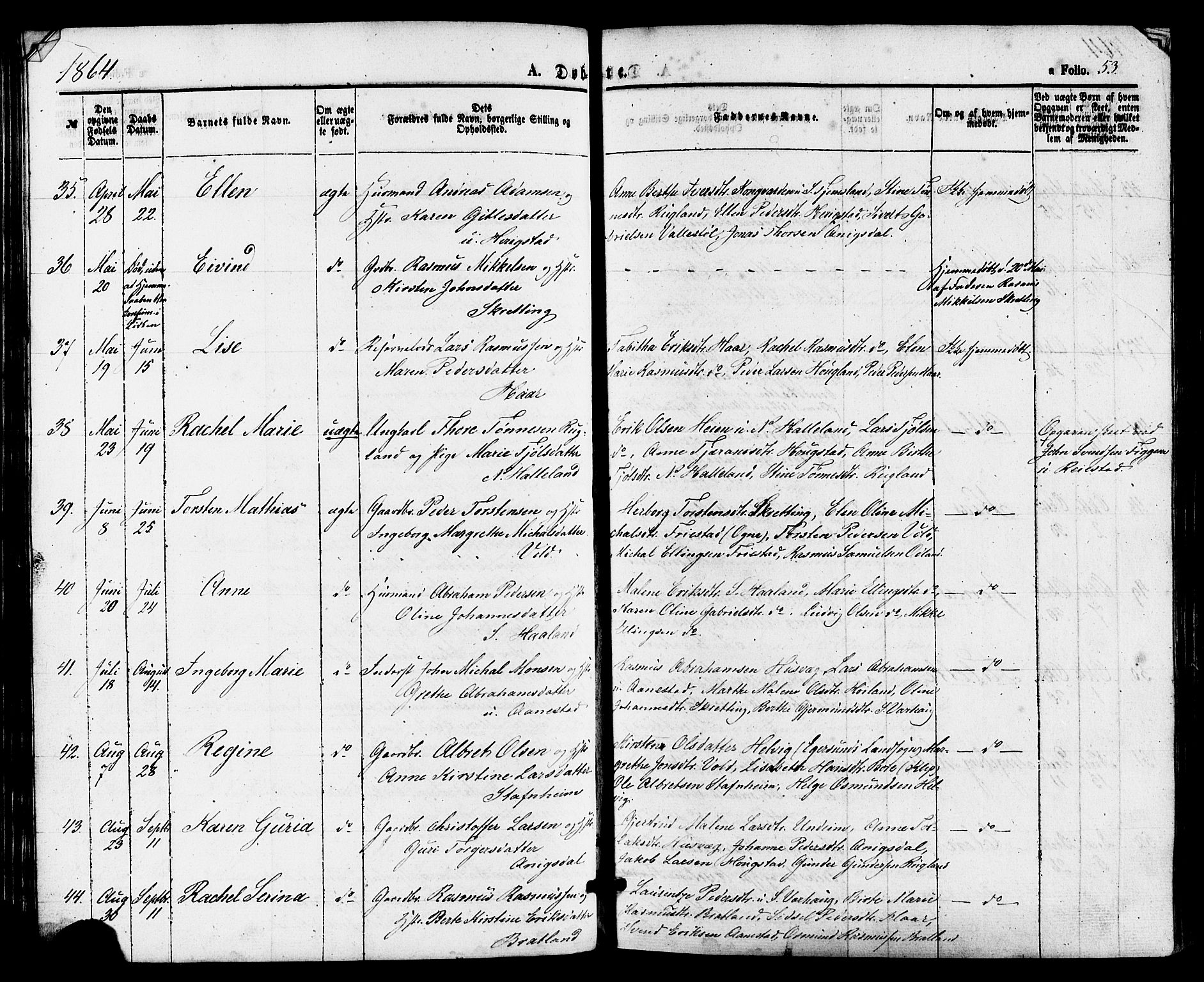 Hå sokneprestkontor, AV/SAST-A-101801/001/30BA/L0009: Ministerialbok nr. A 8, 1855-1878, s. 53