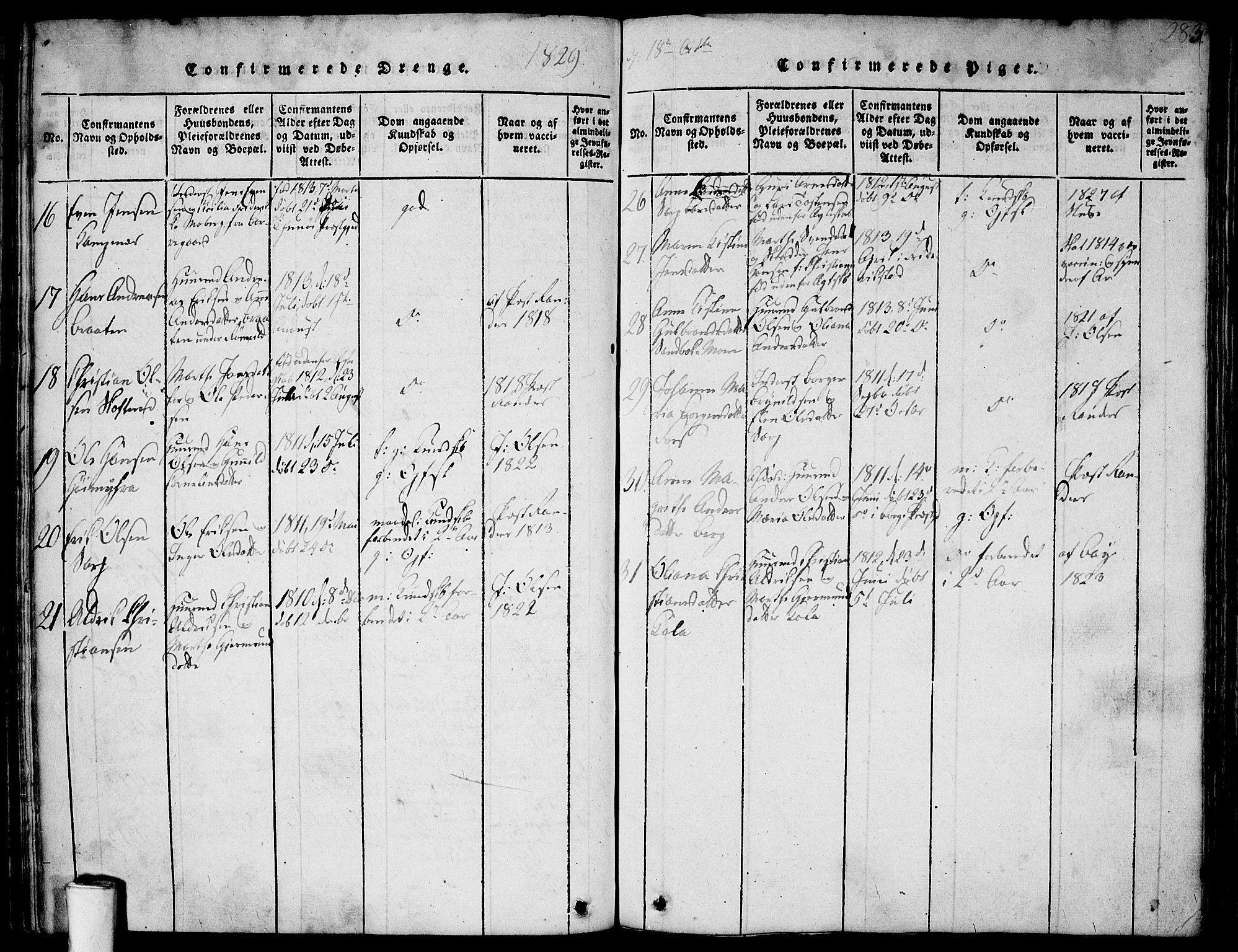 Skjeberg prestekontor Kirkebøker, SAO/A-10923/F/Fa/L0004: Ministerialbok nr. I 4, 1815-1830, s. 283