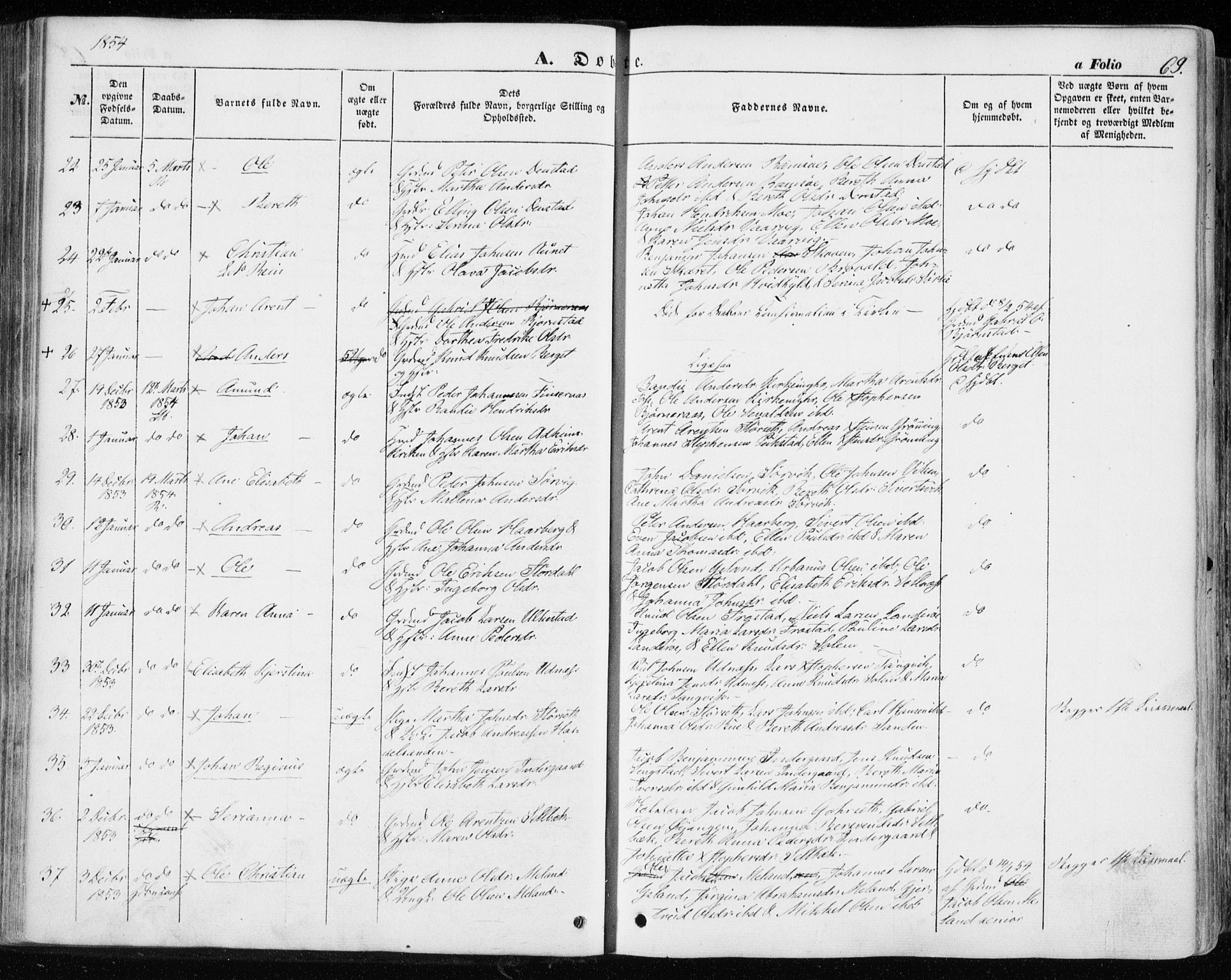 Ministerialprotokoller, klokkerbøker og fødselsregistre - Sør-Trøndelag, SAT/A-1456/646/L0611: Ministerialbok nr. 646A09, 1848-1857, s. 69