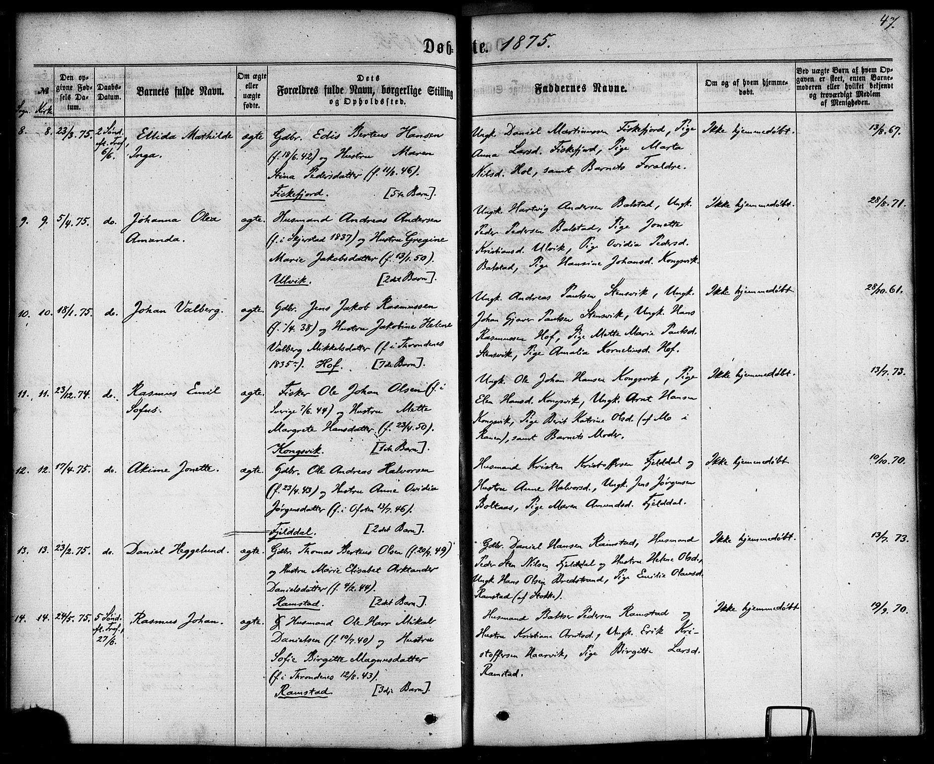 Ministerialprotokoller, klokkerbøker og fødselsregistre - Nordland, AV/SAT-A-1459/865/L0923: Ministerialbok nr. 865A01, 1864-1884, s. 47