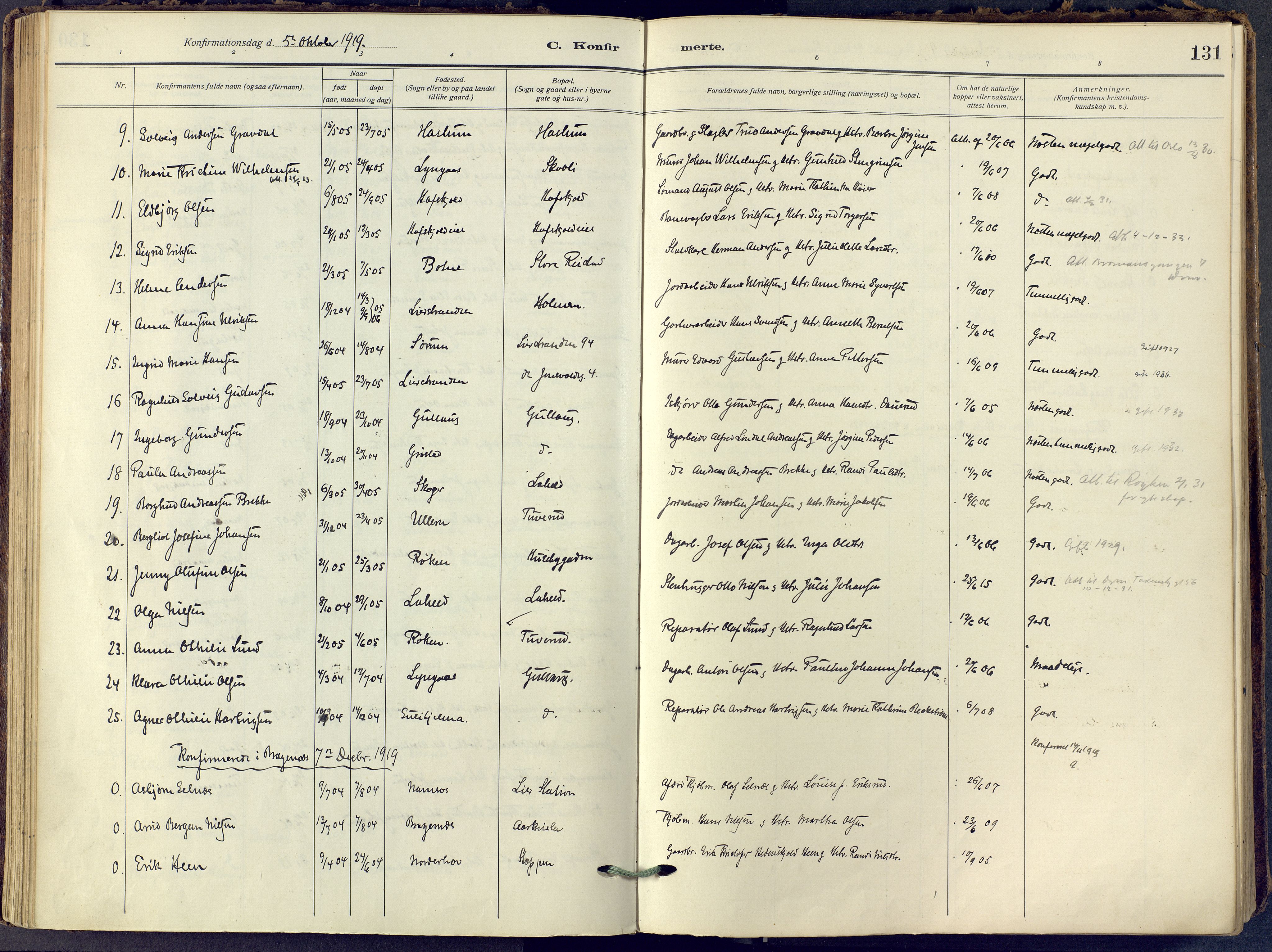 Lier kirkebøker, SAKO/A-230/F/Fa/L0019: Ministerialbok nr. I 19, 1918-1928, s. 131