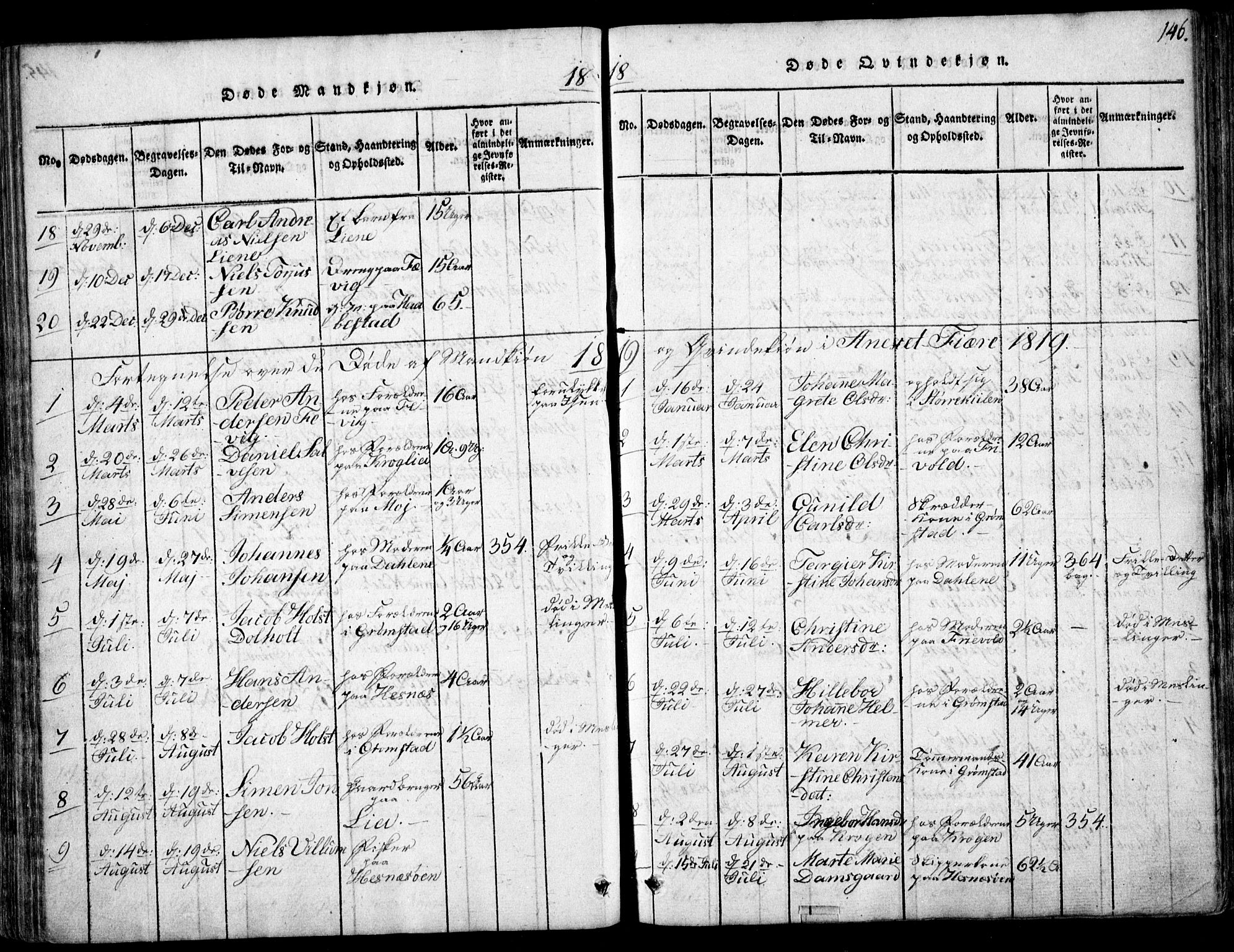 Fjære sokneprestkontor, AV/SAK-1111-0011/F/Fb/L0007: Klokkerbok nr. B 7, 1816-1826, s. 146