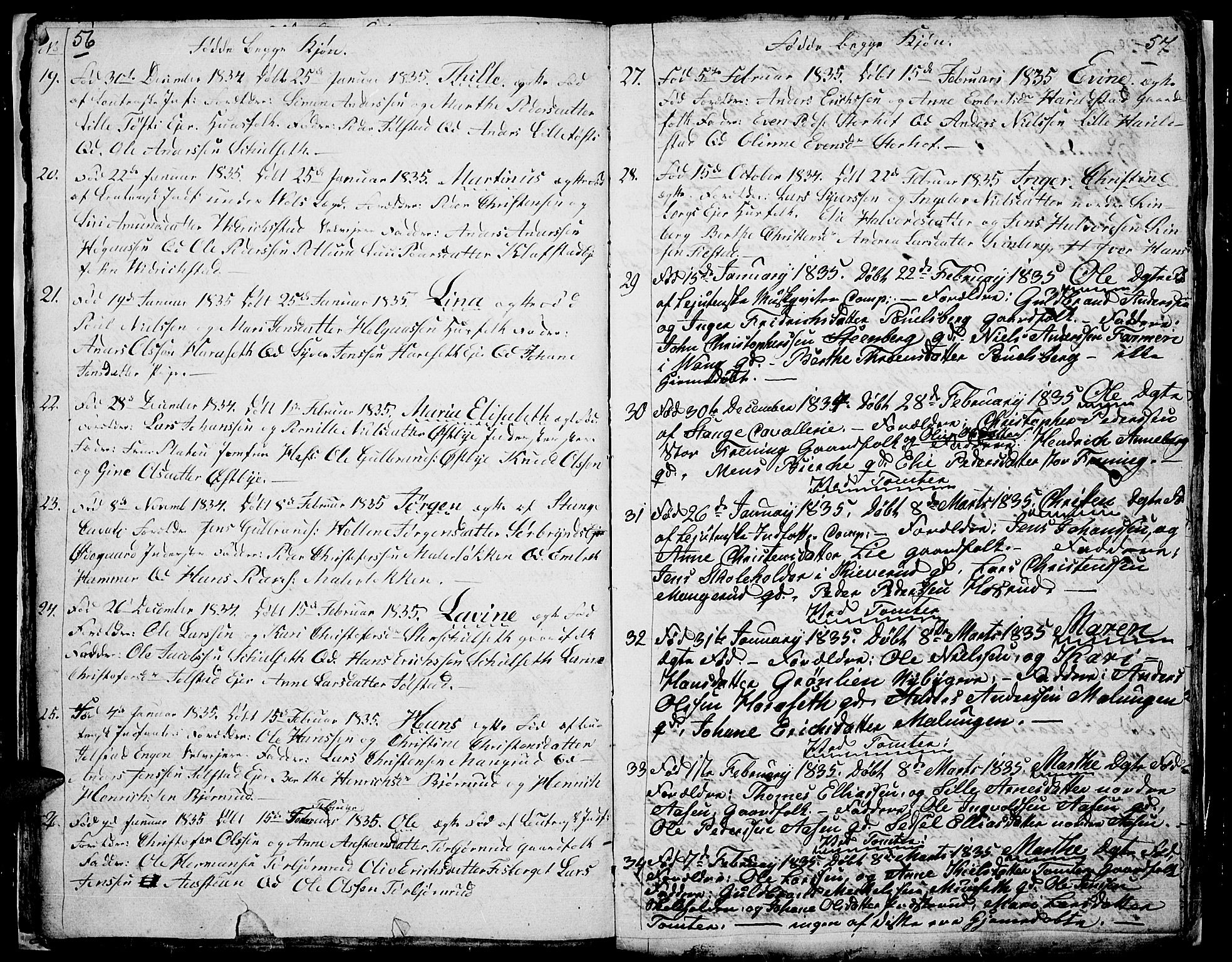 Romedal prestekontor, AV/SAH-PREST-004/L/L0007: Klokkerbok nr. 7, 1831-1837, s. 56-57
