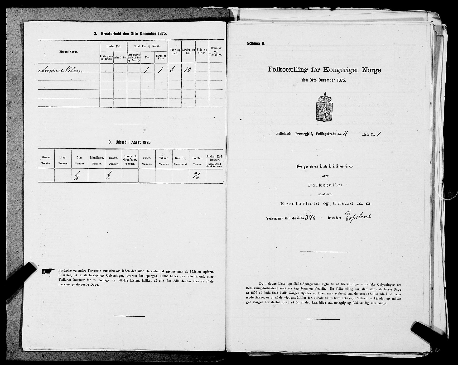 SAST, Folketelling 1875 for 1115P Helleland prestegjeld, 1875, s. 894