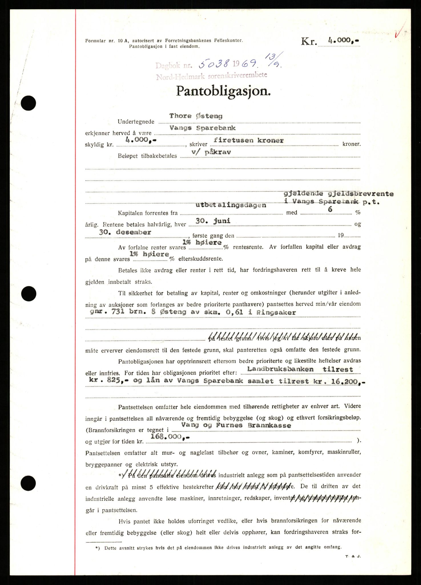 Nord-Hedmark sorenskriveri, SAH/TING-012/H/Hb/Hbf/L0081: Pantebok nr. B81, 1969-1969, Dagboknr: 5038/1969