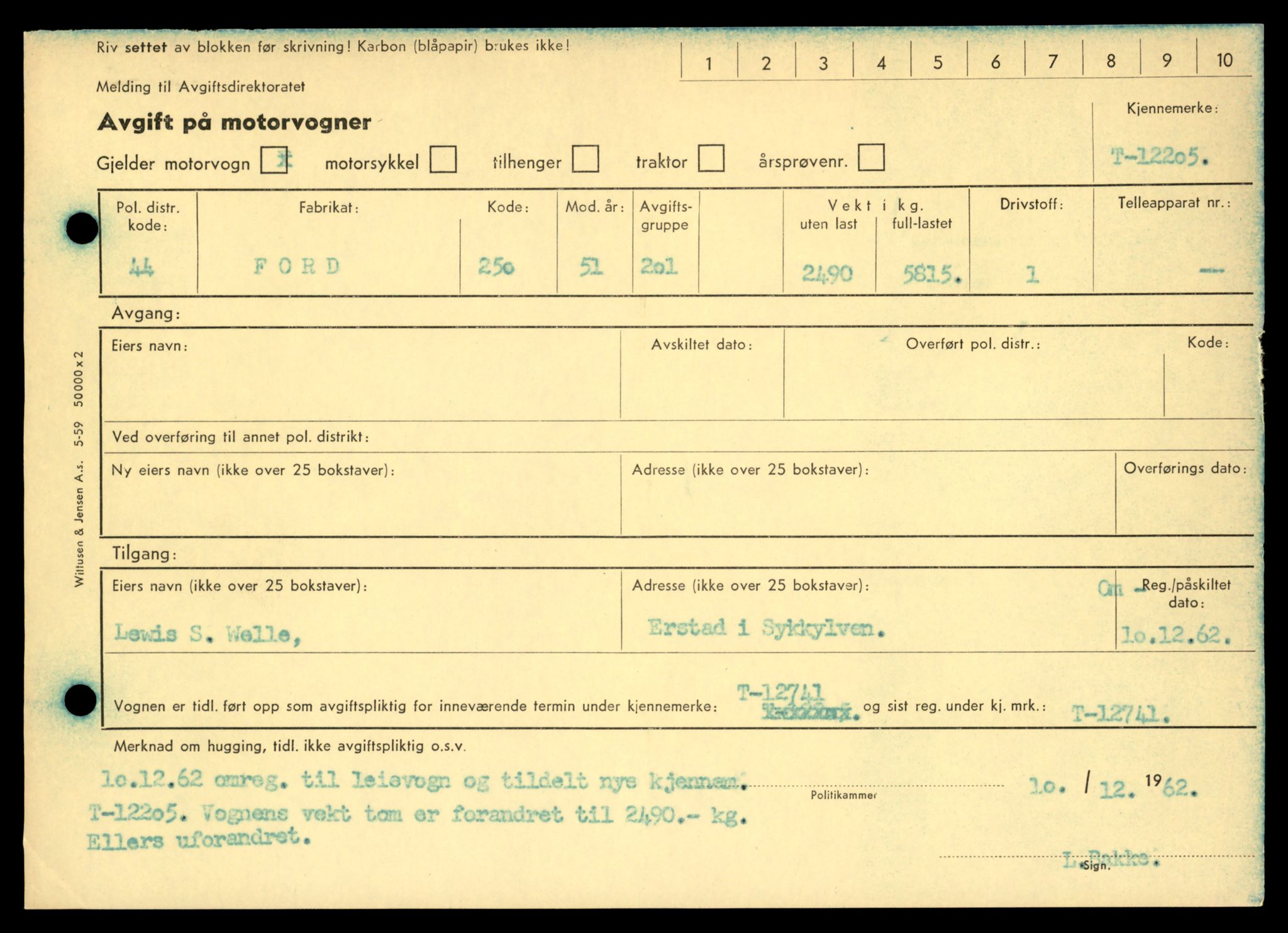 Møre og Romsdal vegkontor - Ålesund trafikkstasjon, AV/SAT-A-4099/F/Fe/L0033: Registreringskort for kjøretøy T 12151 - T 12474, 1927-1998, s. 1457