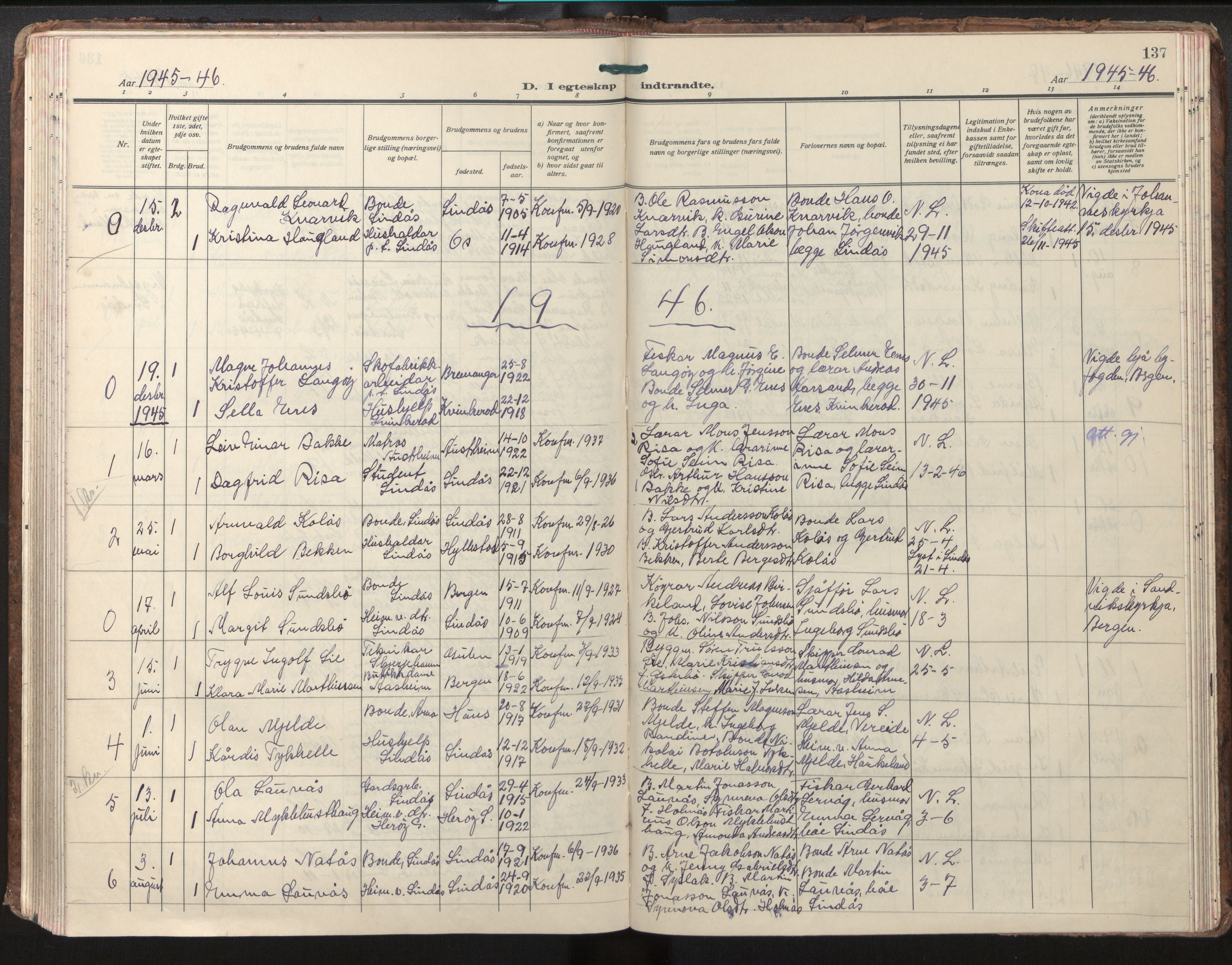 Lindås Sokneprestembete, AV/SAB-A-76701/H/Haa/Haab/L0004: Ministerialbok nr. B 4, 1929-1948, s. 137