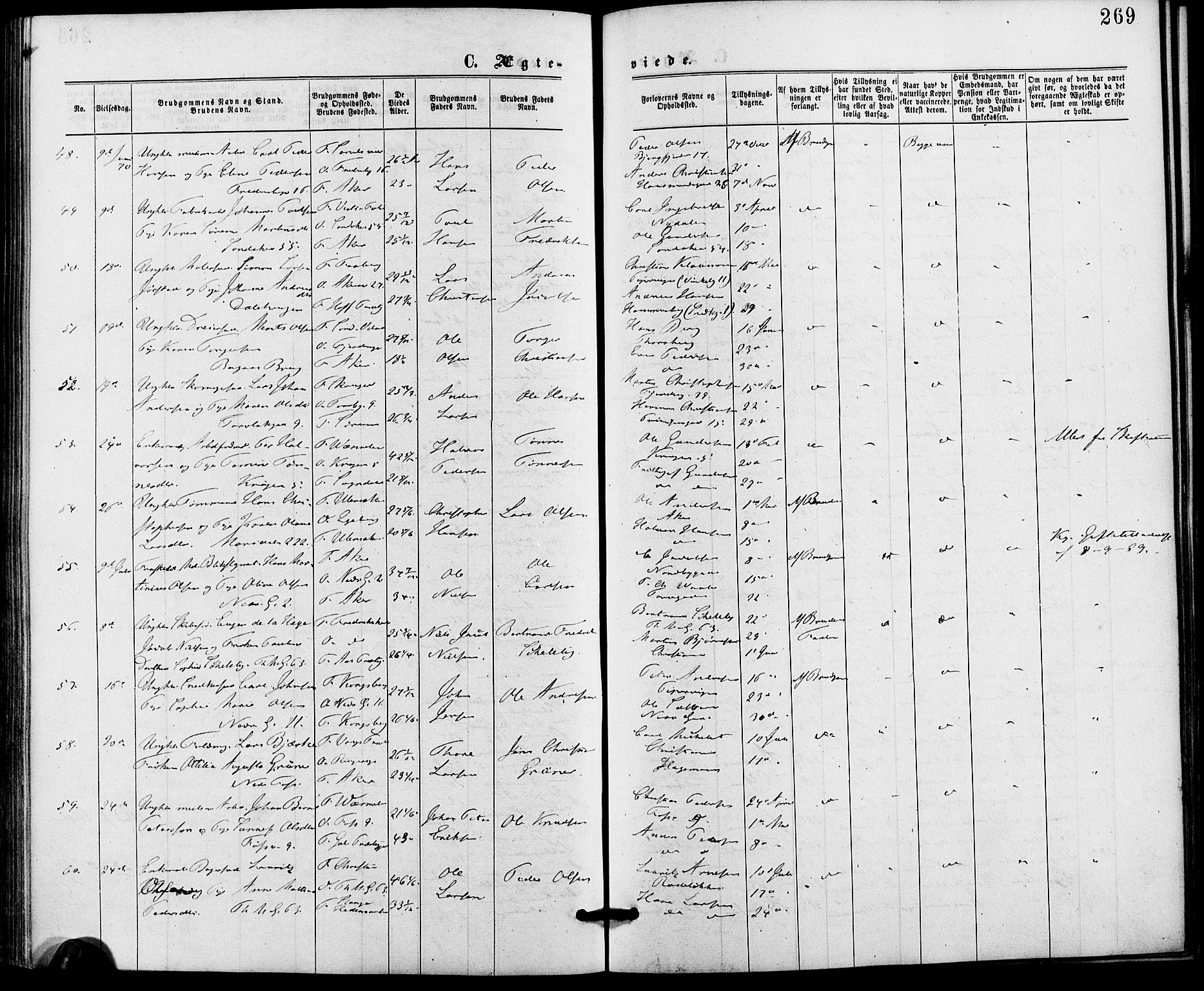 Gamle Aker prestekontor Kirkebøker, AV/SAO-A-10617a/G/L0003: Klokkerbok nr. 3, 1869-1874, s. 269