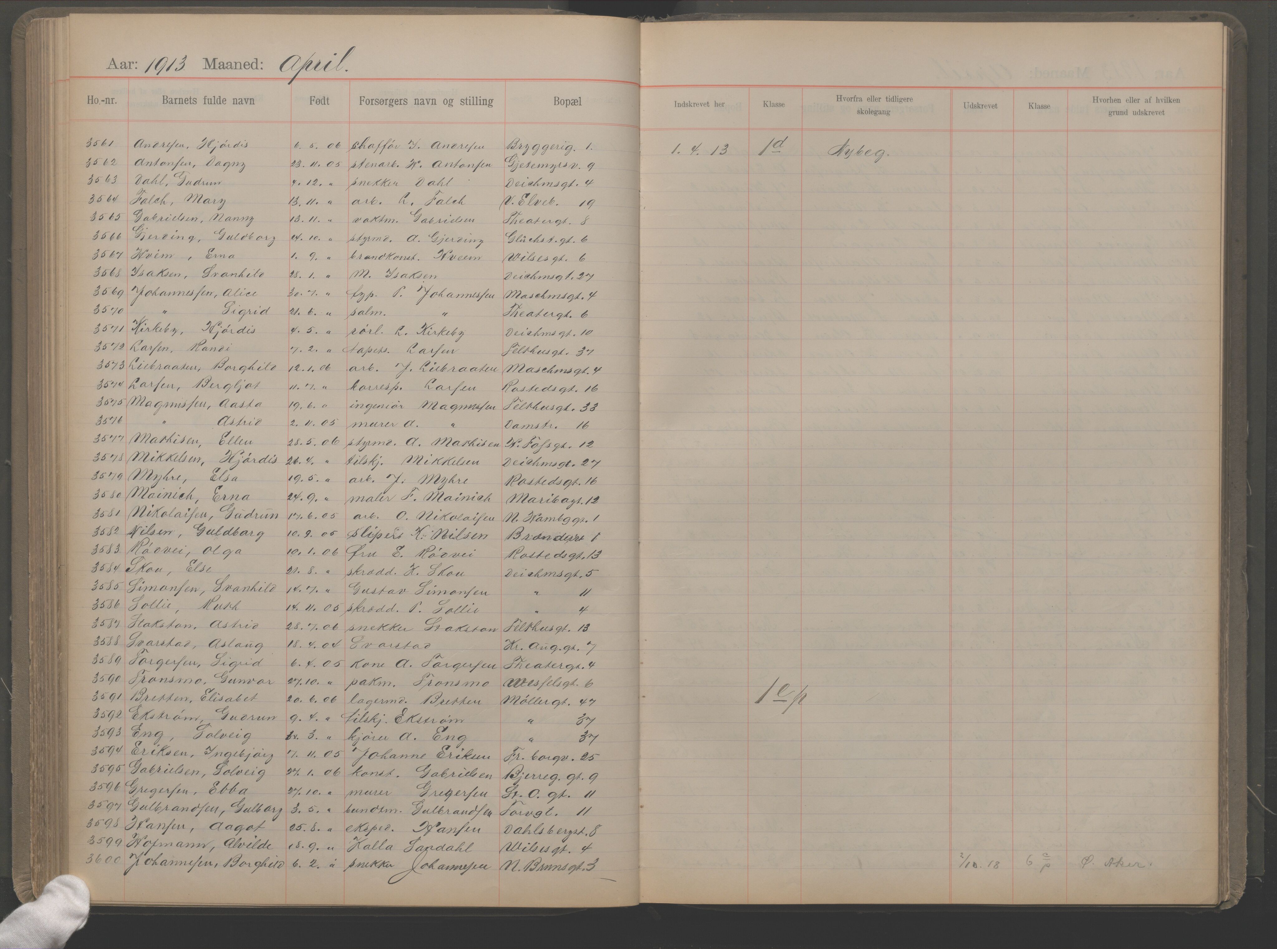 Møllergata skole, OBA/A-20129/F/Fa/L0002: Ut-/innskrivningsprotokoll, 1907-1932, s. 94