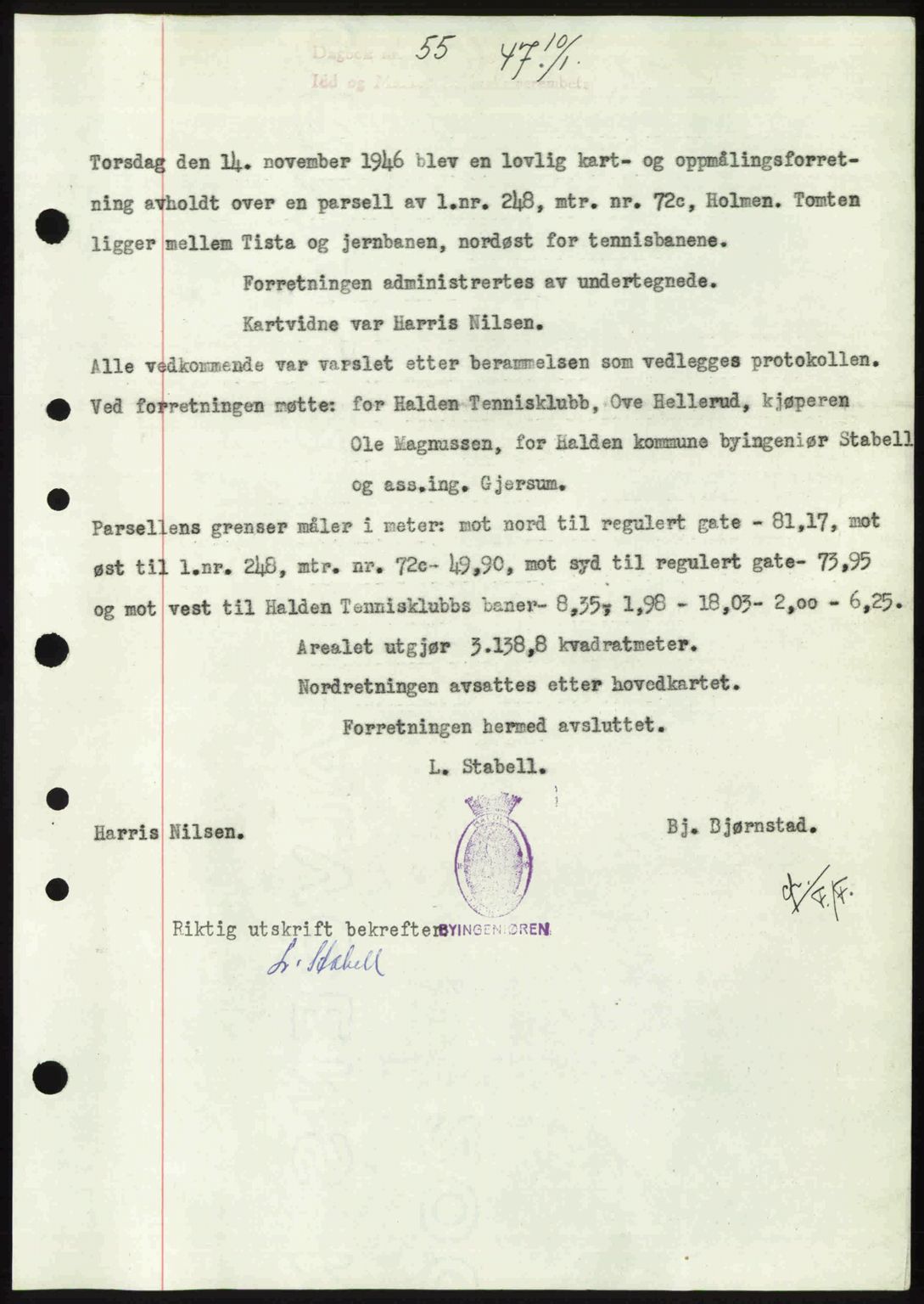 Idd og Marker sorenskriveri, SAO/A-10283/G/Gb/Gbb/L0009: Pantebok nr. A9, 1946-1947, Dagboknr: 55/1947
