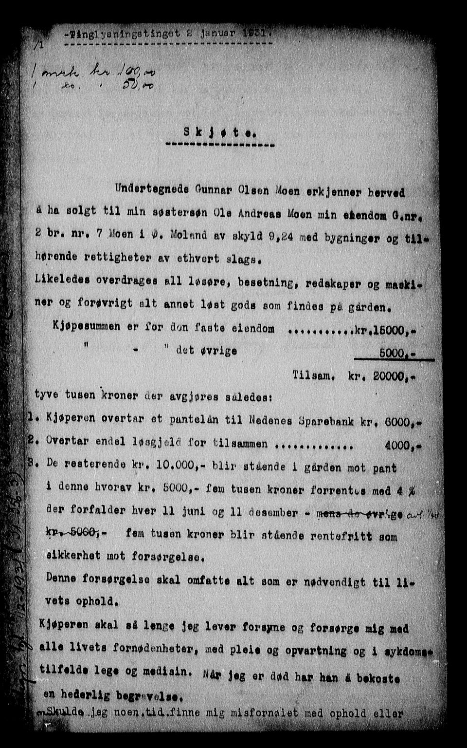 Nedenes sorenskriveri, SAK/1221-0006/G/Gb/Gba/L0037: Pantebok nr. 33, 1931-1931, s. 1