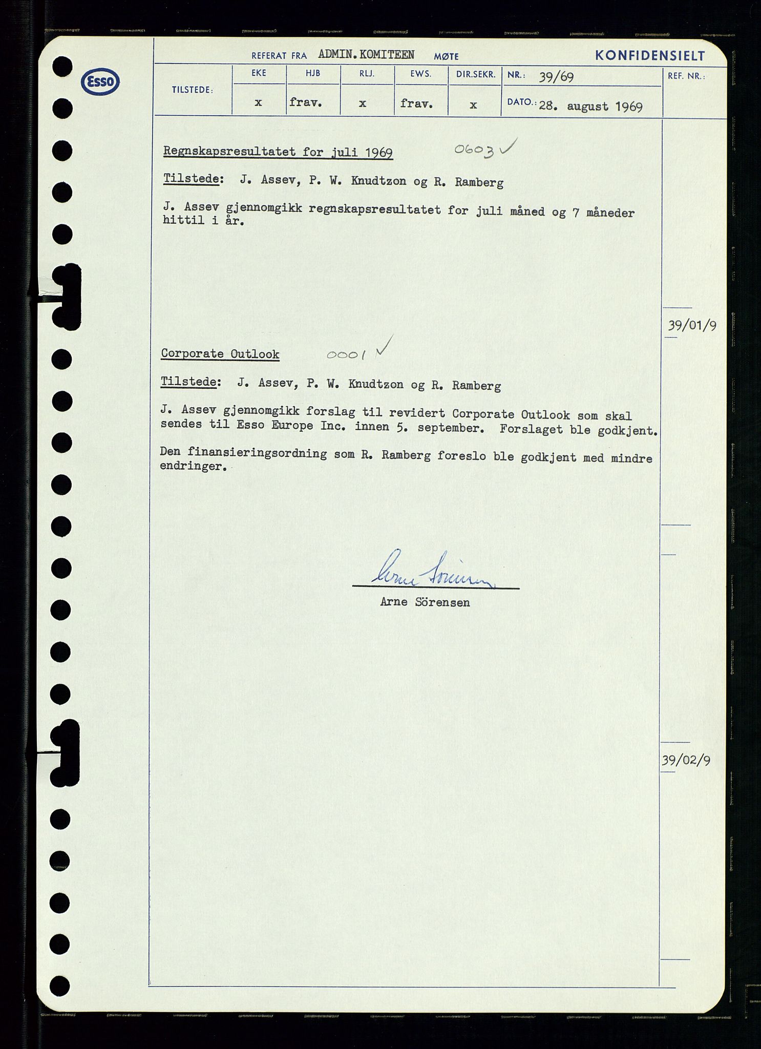 Pa 0982 - Esso Norge A/S, SAST/A-100448/A/Aa/L0003/0001: Den administrerende direksjon Board minutes (styrereferater) og Bedriftforsamlingsprotokoll / Den administrerende direksjon Board minutes (styrereferater), 1969, s. 107