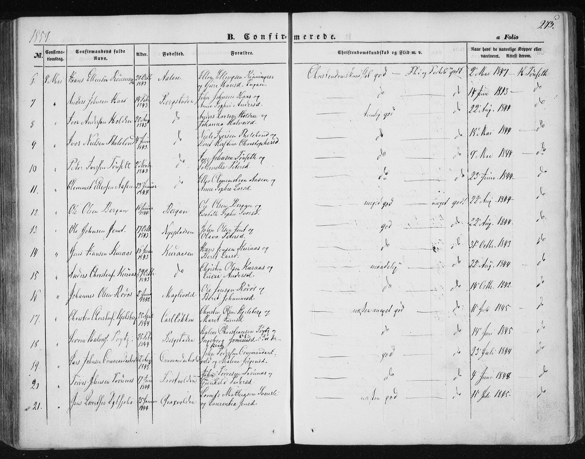 Ministerialprotokoller, klokkerbøker og fødselsregistre - Sør-Trøndelag, AV/SAT-A-1456/681/L0931: Ministerialbok nr. 681A09, 1845-1859, s. 275