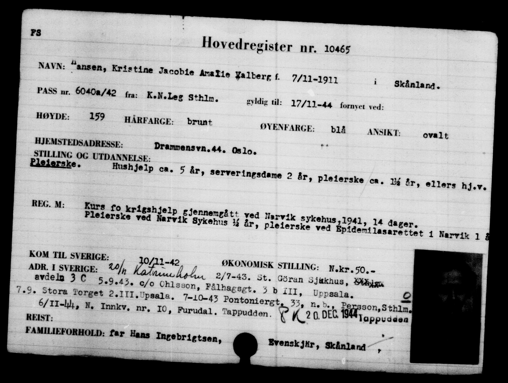 Utenriksstasjonene, Legasjonen i Stockholm, Flyktningkontoret, AV/RA-S-6753/V/Va/L0006: Kjesäterkartoteket, flyktninger med registreringsnr. 9400-12711, 1940-1945, s. 1222