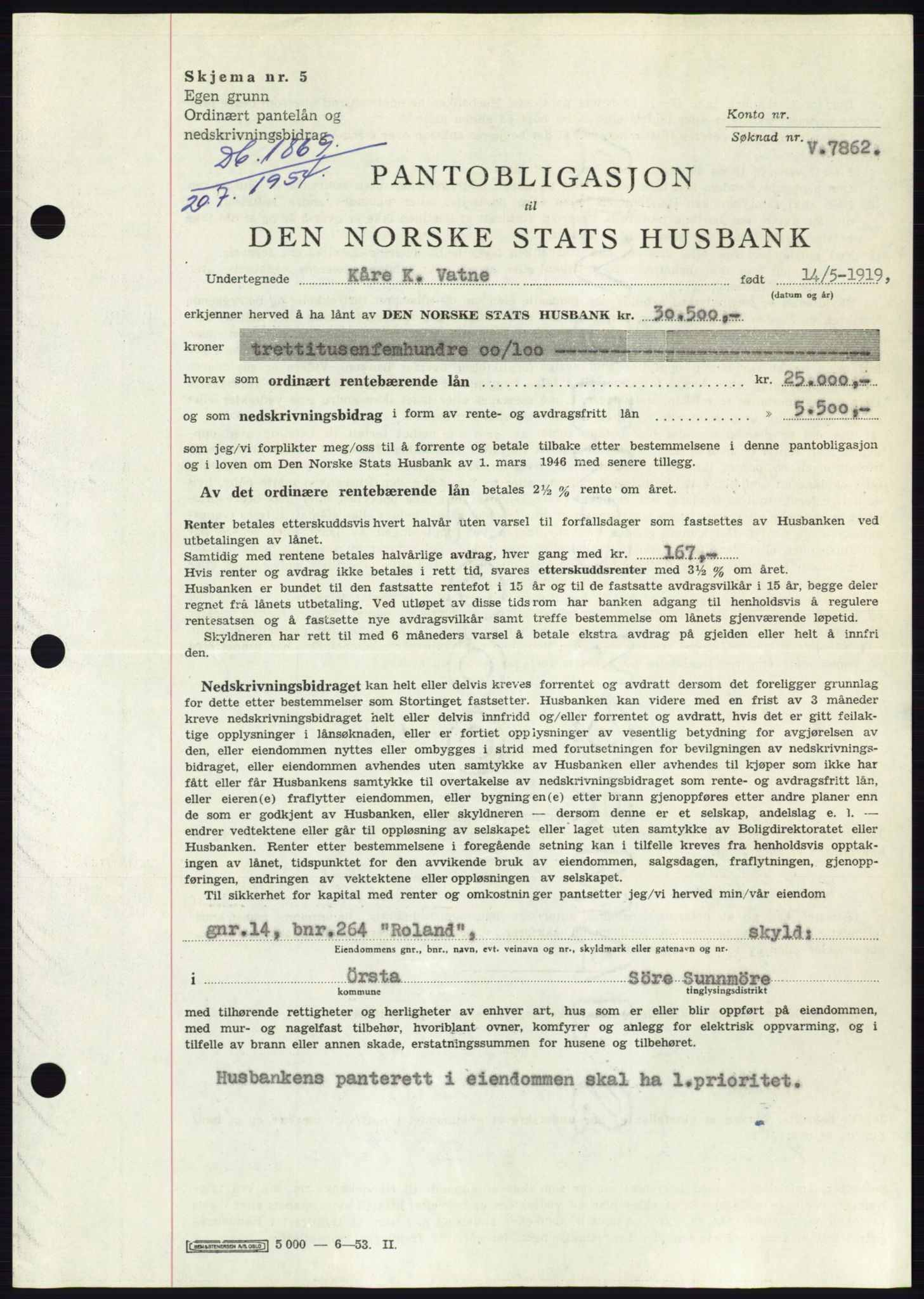 Søre Sunnmøre sorenskriveri, SAT/A-4122/1/2/2C/L0125: Pantebok nr. 13B, 1954-1954, Dagboknr: 1869/1954