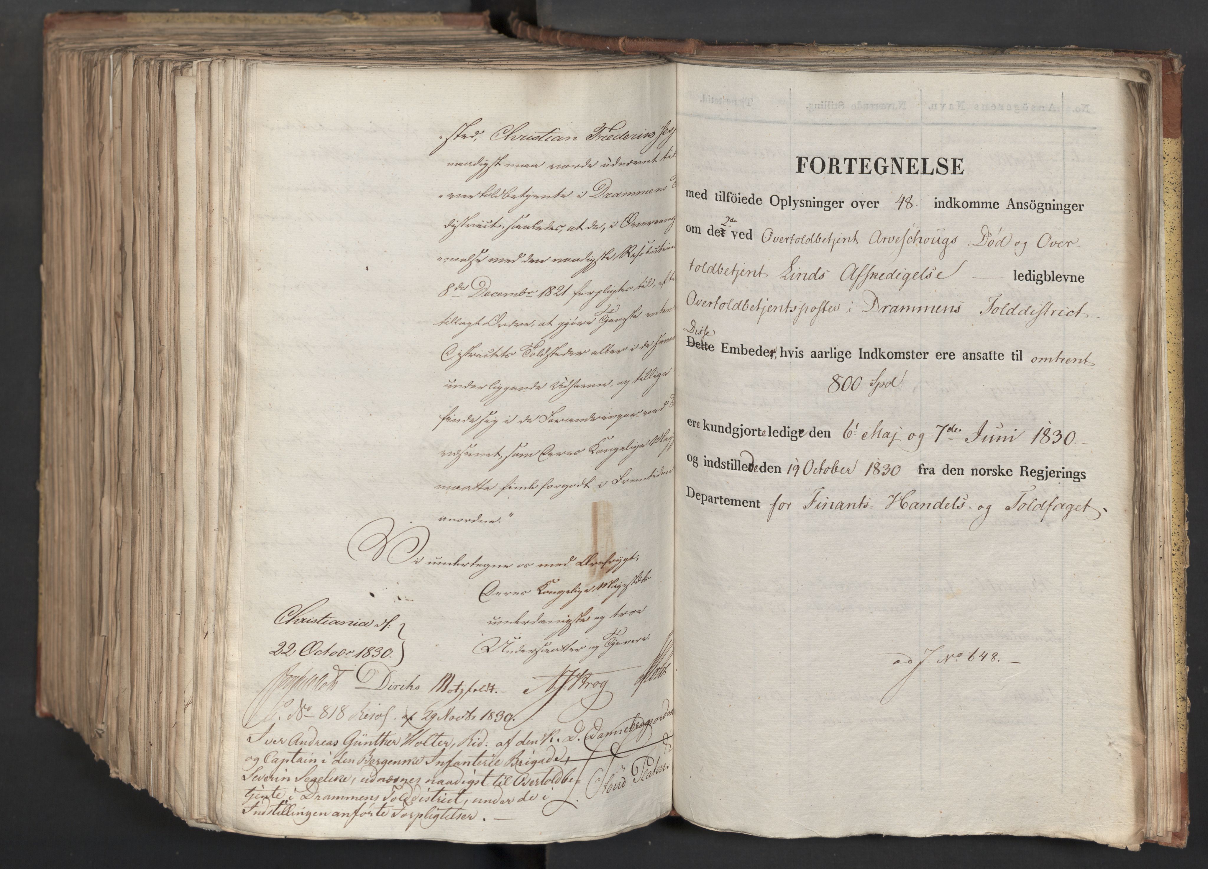 Statsrådsavdelingen i Stockholm, AV/RA-S-1003/D/Da/L0067: Regjeringsinnstillinger nr. 450-659, 1830, s. 697