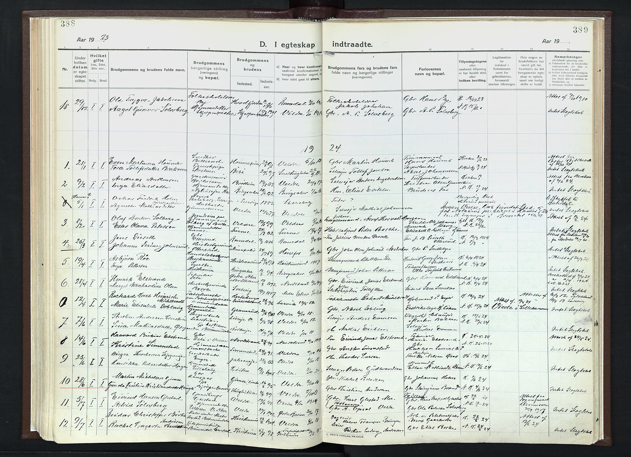 Veldre prestekontor, AV/SAH-PREST-018/K/Ka/L0001: Ministerialbok nr. 1, 1921-1934, s. 388-389