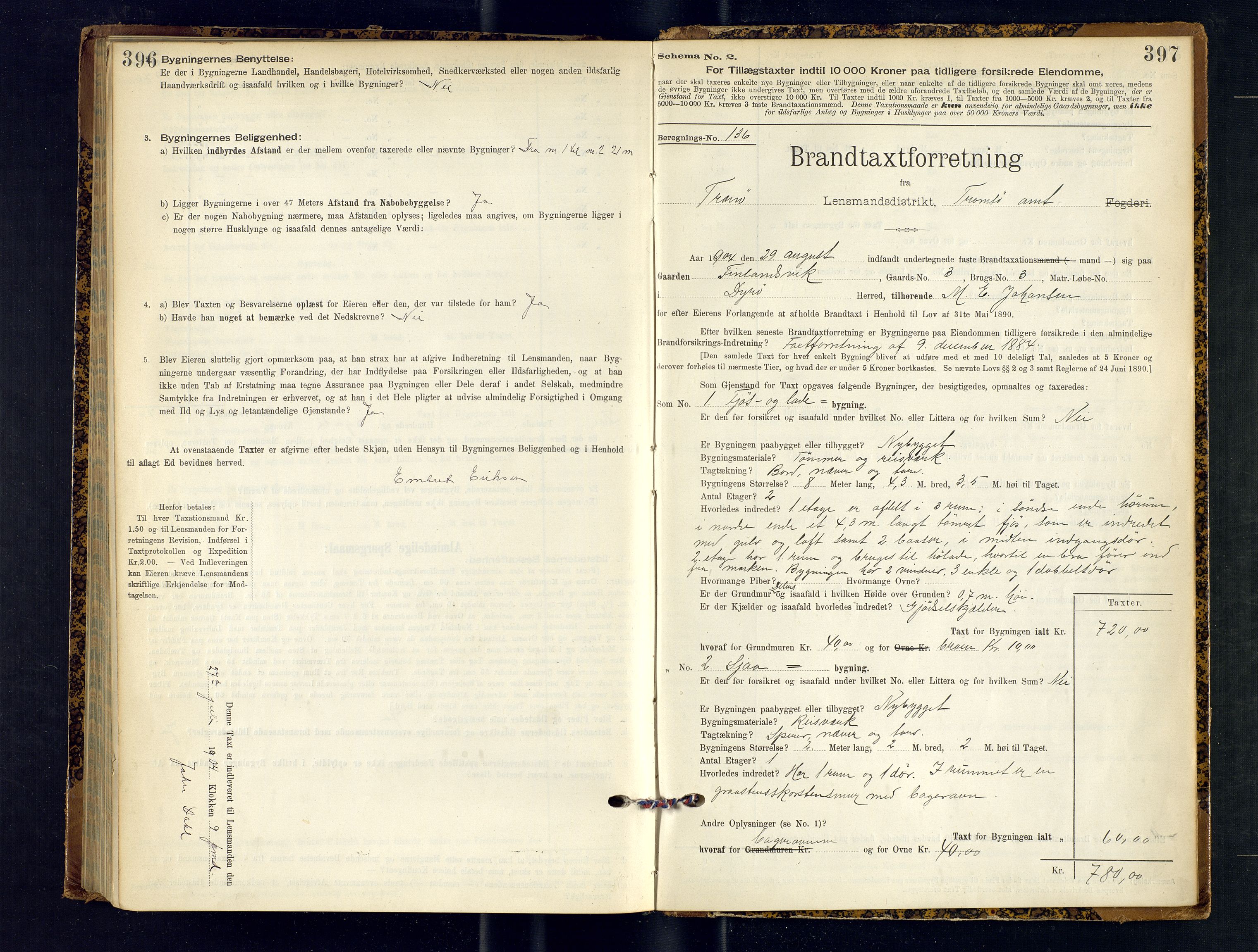 Tranøy lensmannskontor (Sørreisa lensmannskontor), SATØ/SATØ-46/1/F/Fq/Fqc/L0251: Branntakstprotokoller, 1900-1904, s. 396-397