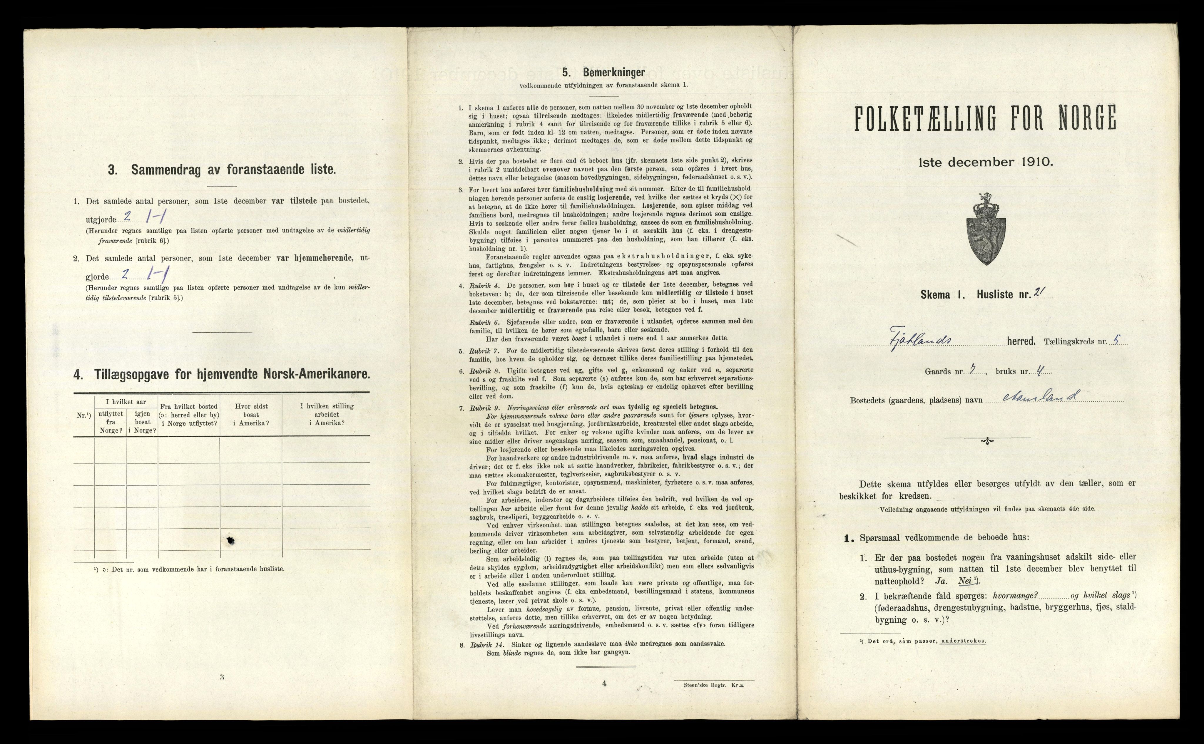 RA, Folketelling 1910 for 1036 Fjotland herred, 1910, s. 240