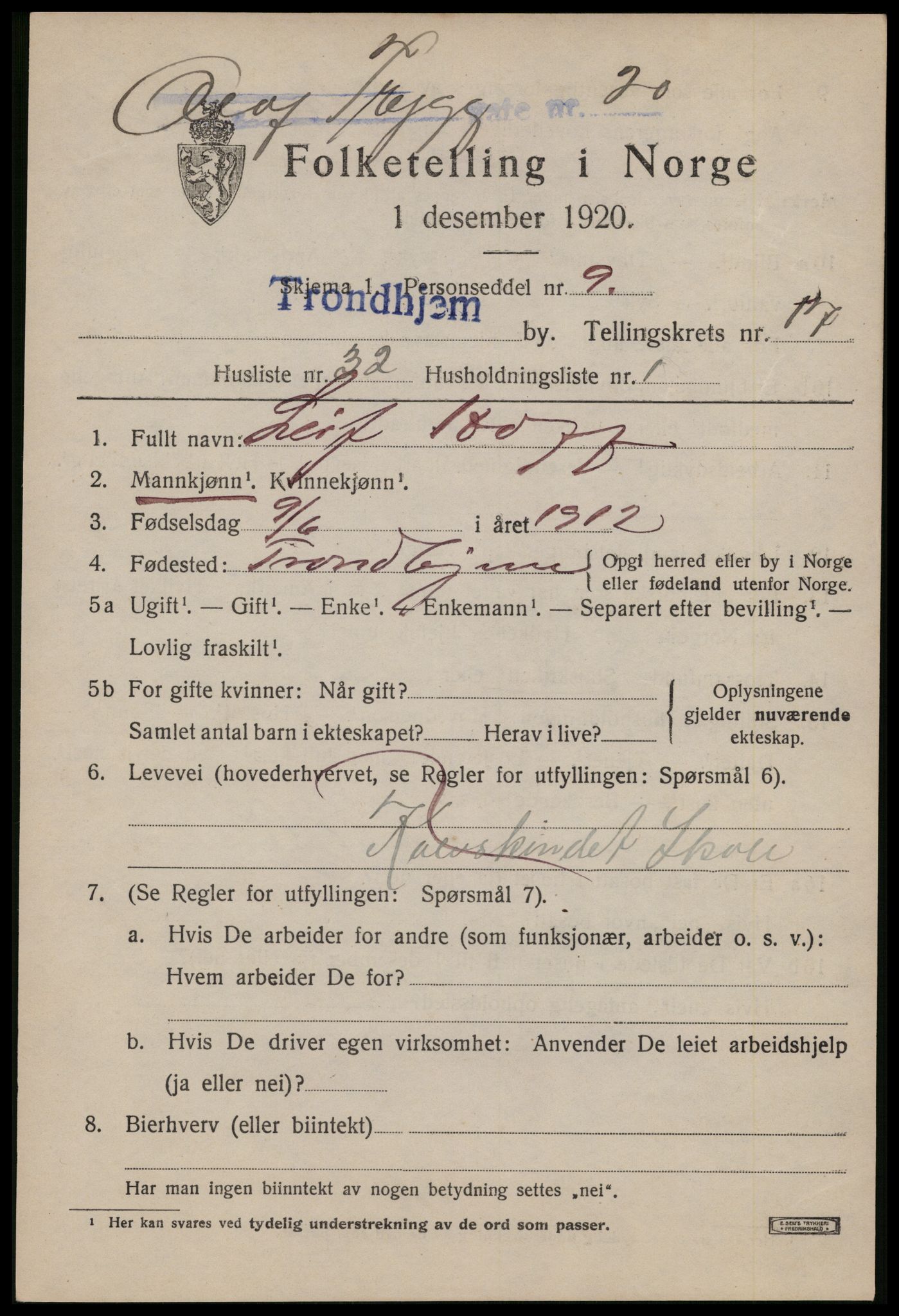 SAT, Folketelling 1920 for 1601 Trondheim kjøpstad, 1920, s. 55918
