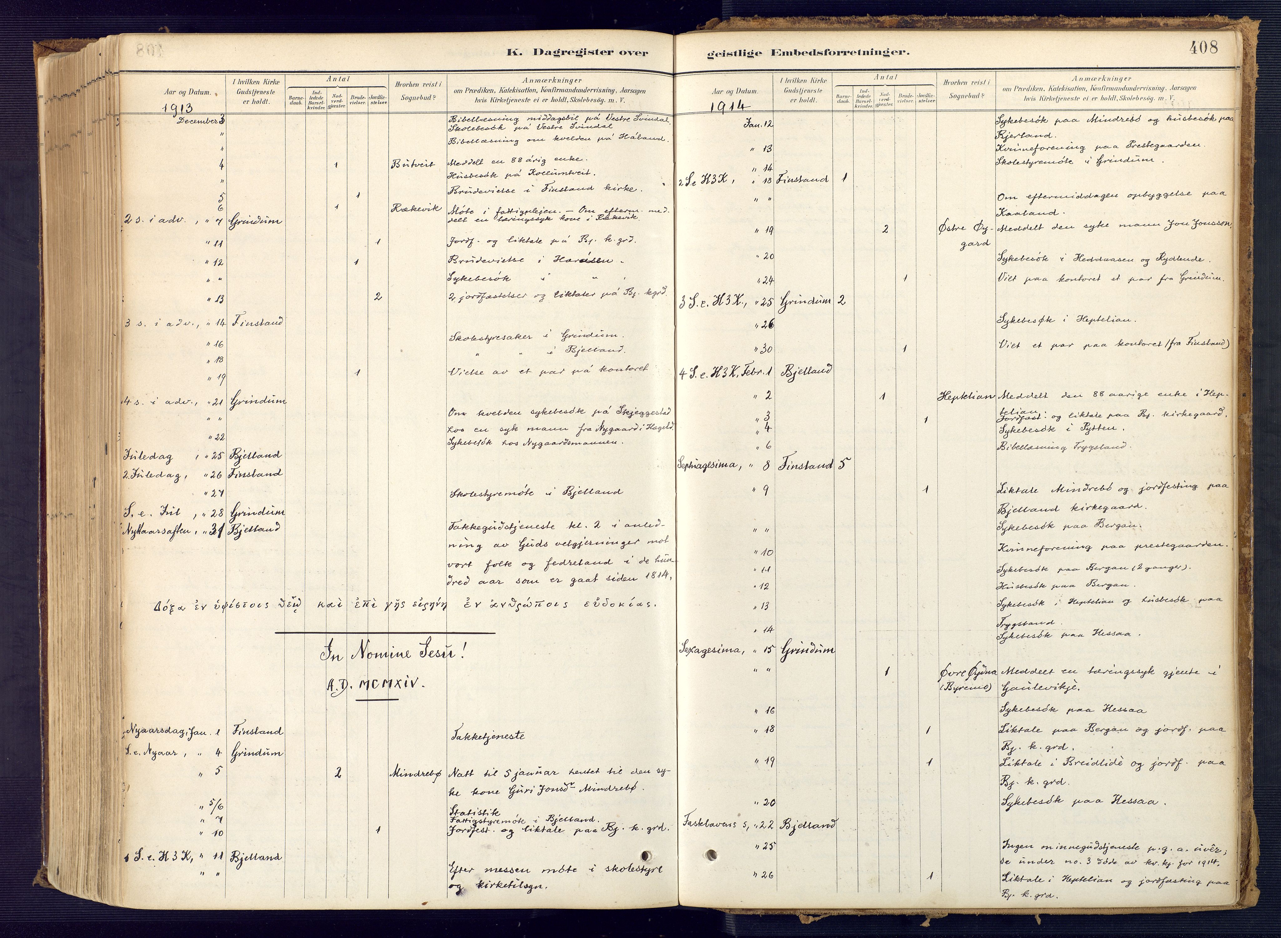 Bjelland sokneprestkontor, SAK/1111-0005/F/Fa/Faa/L0004: Ministerialbok nr. A 4, 1887-1923, s. 408