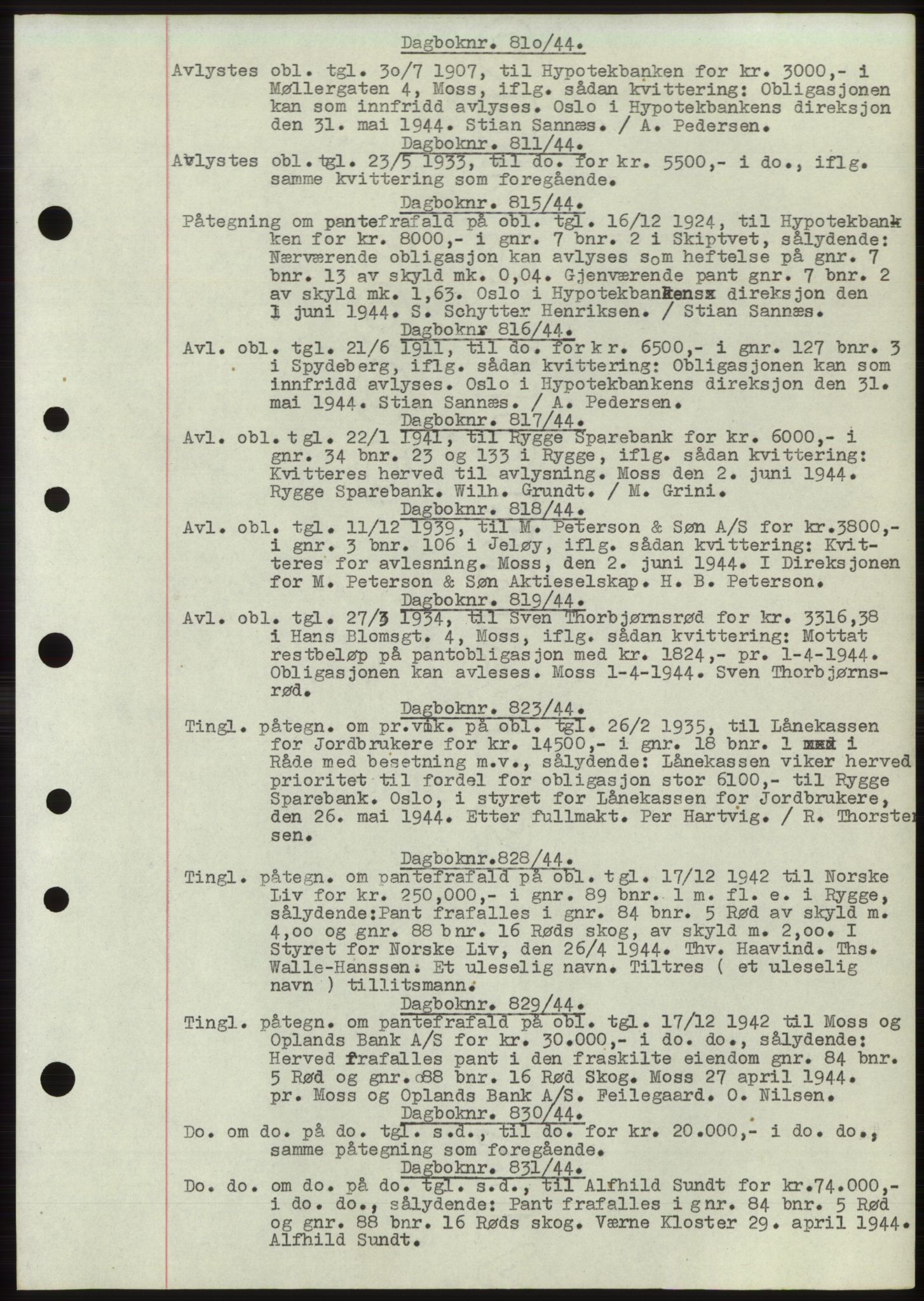 Moss sorenskriveri, SAO/A-10168: Pantebok nr. C10, 1938-1950, Dagboknr: 810/1944