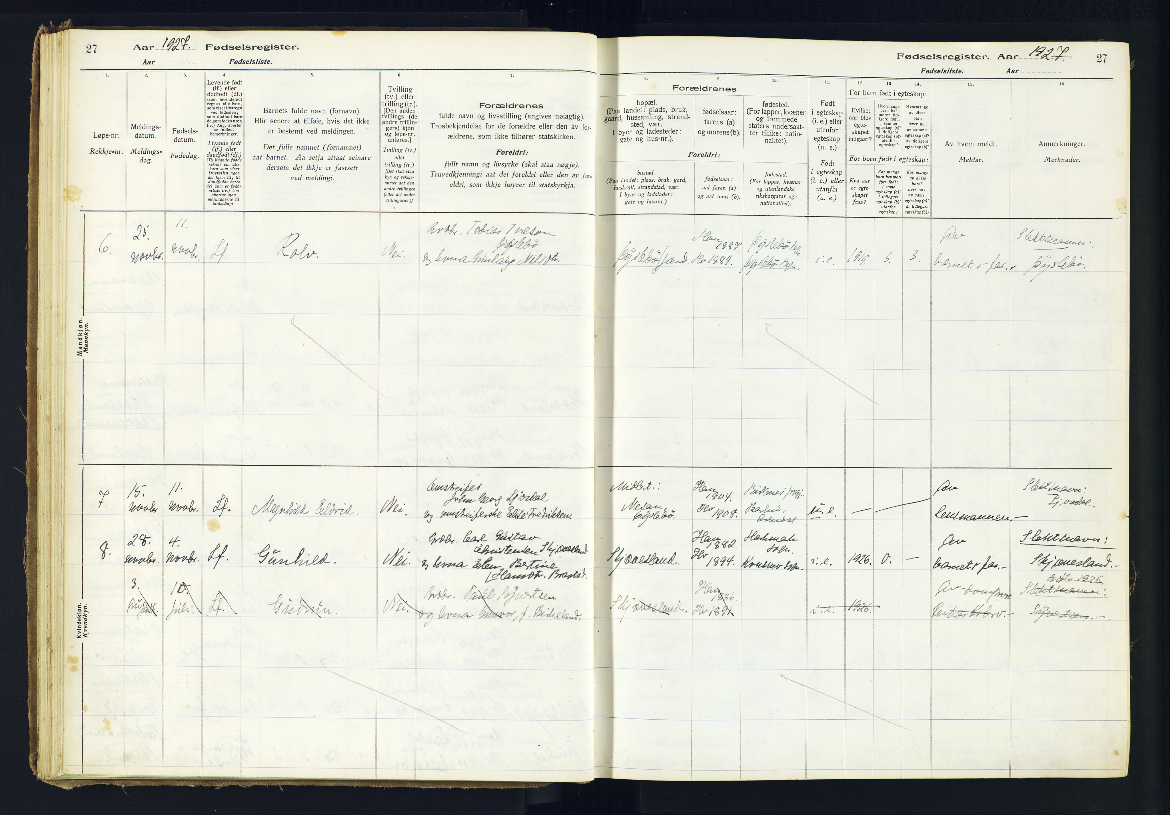 Holum sokneprestkontor, AV/SAK-1111-0022/J/Ja/L0002: Fødselsregister nr. II.6.11, 1916-1982, s. 27