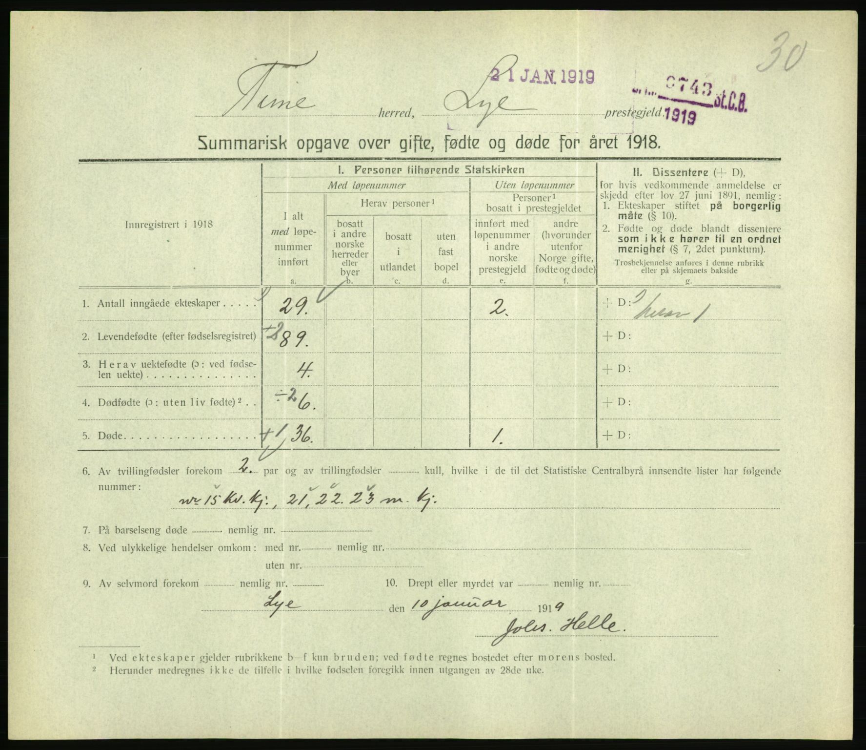 Statistisk sentralbyrå, Sosiodemografiske emner, Befolkning, RA/S-2228/D/Df/Dfb/Dfbh/L0059: Summariske oppgaver over gifte, fødte og døde for hele landet., 1918, s. 811