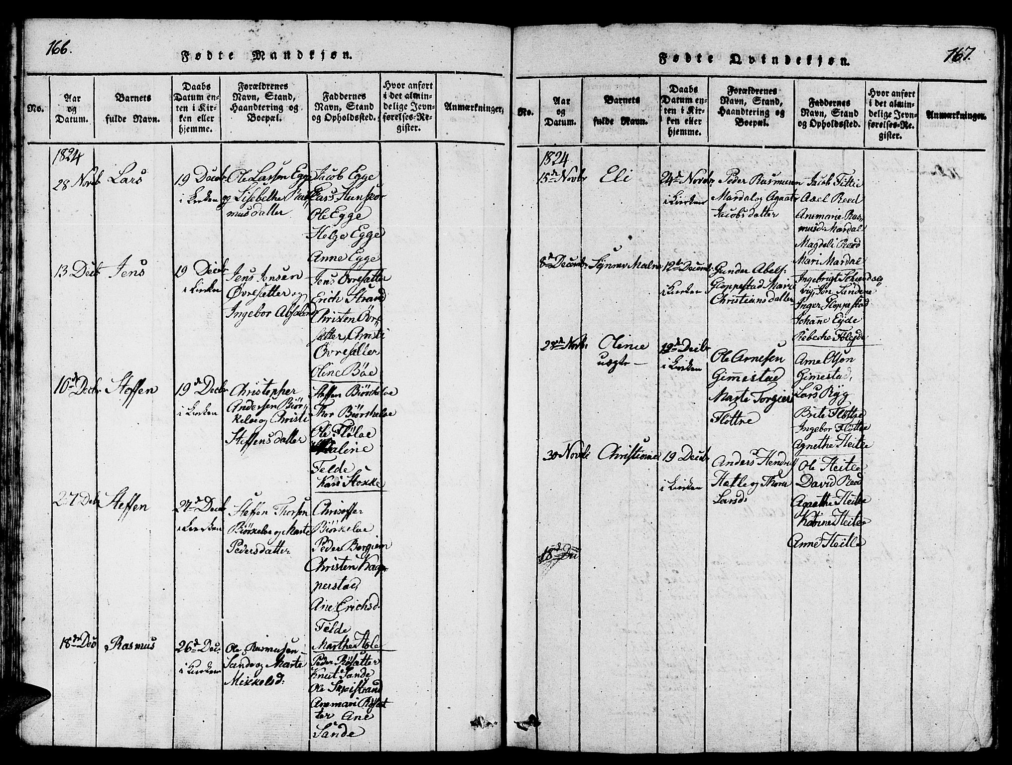 Gloppen sokneprestembete, AV/SAB-A-80101/H/Hab/Haba/L0001: Klokkerbok nr. A 1, 1816-1827, s. 166-167