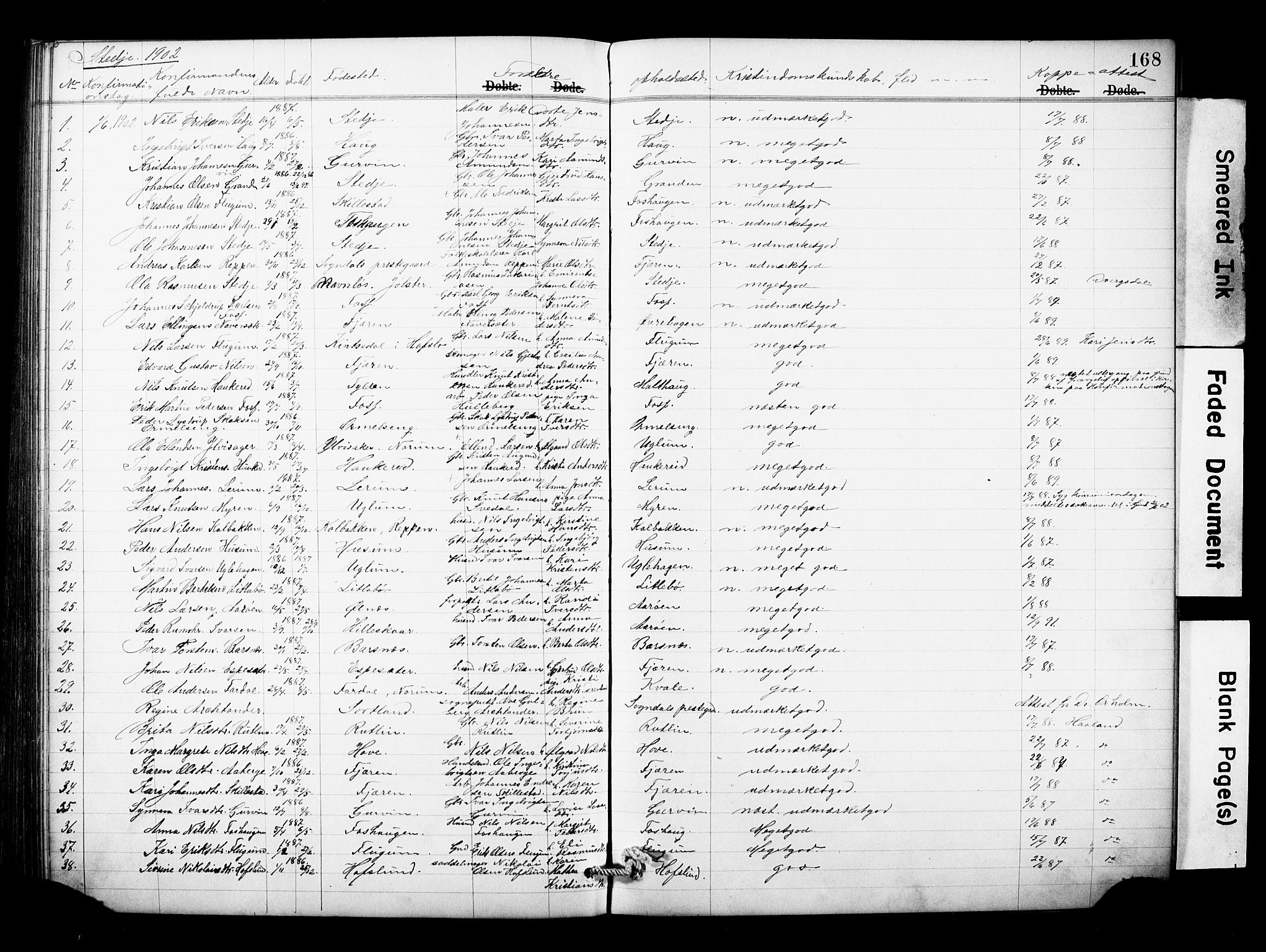 Sogndal sokneprestembete, AV/SAB-A-81301/H/Hab/Haba/L0001: Klokkerbok nr. A 1, 1887-1907, s. 168