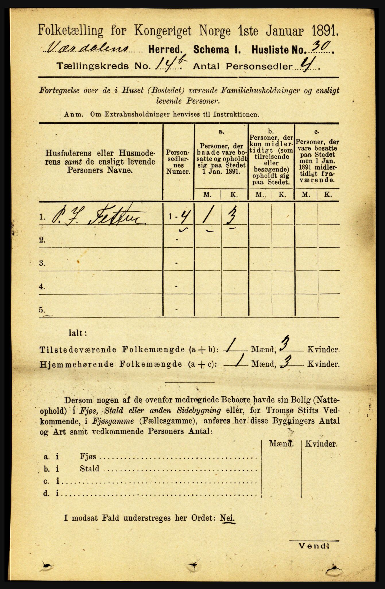 RA, Folketelling 1891 for 1721 Verdal herred, 1891, s. 7353