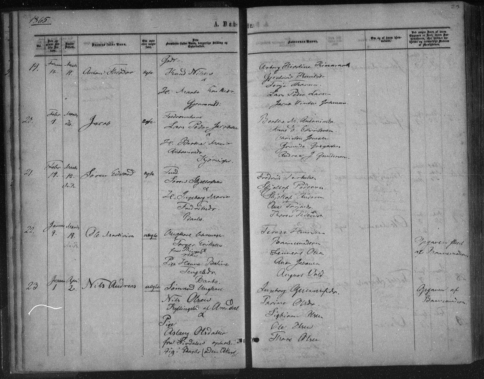 Tromøy sokneprestkontor, AV/SAK-1111-0041/F/Fa/L0007: Ministerialbok nr. A 7, 1864-1869, s. 23