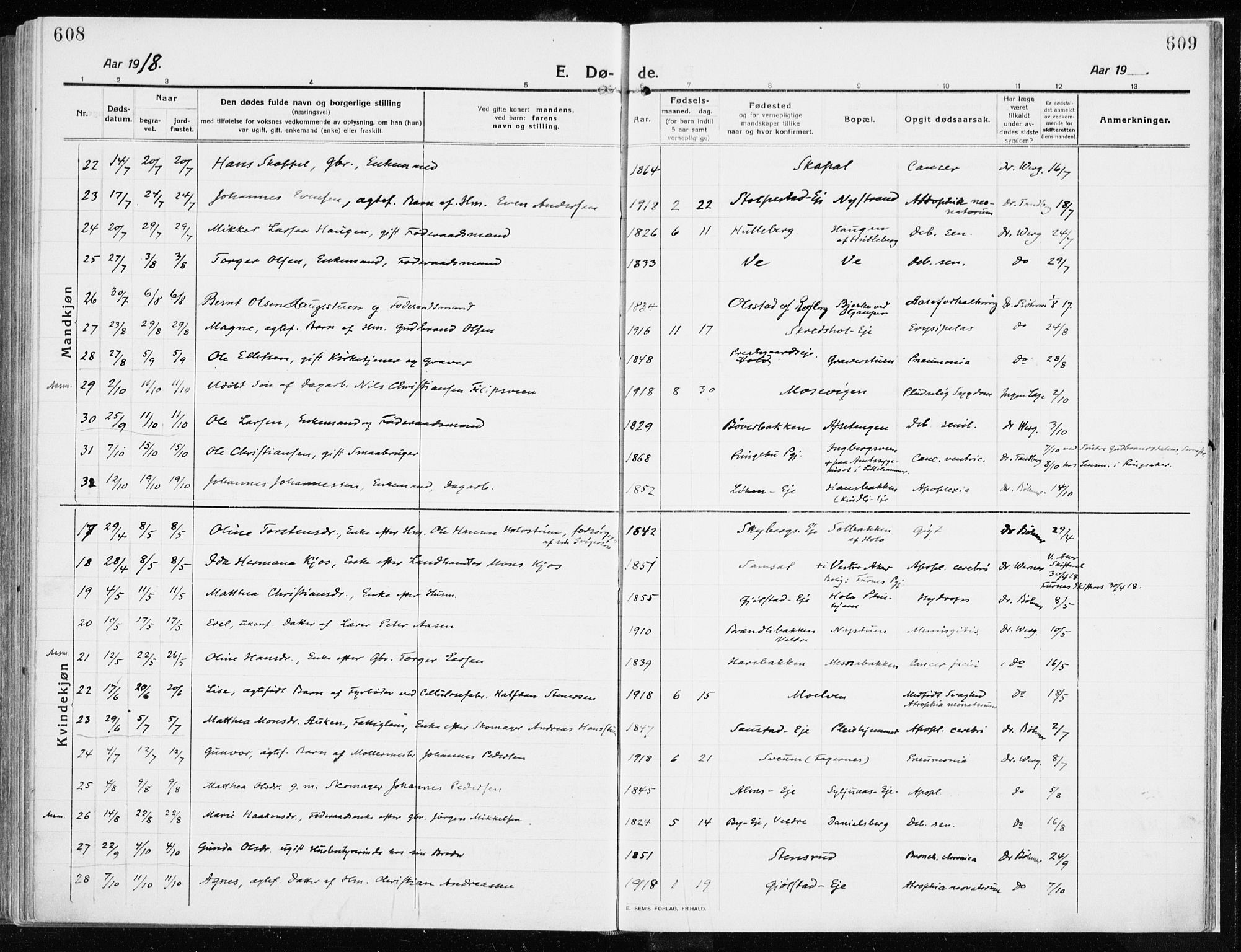 Ringsaker prestekontor, AV/SAH-PREST-014/K/Ka/L0020: Ministerialbok nr. 20, 1913-1922, s. 608-609