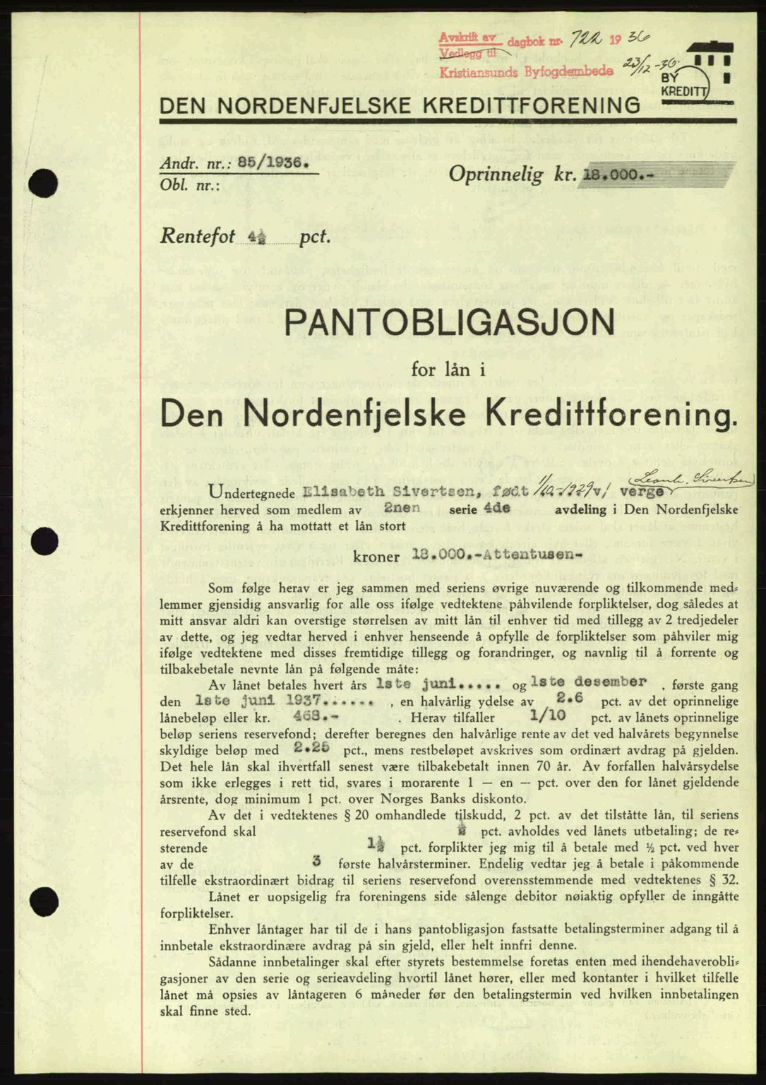 Kristiansund byfogd, SAT/A-4587/A/27: Pantebok nr. 29, 1936-1937, Dagboknr: 722/1936