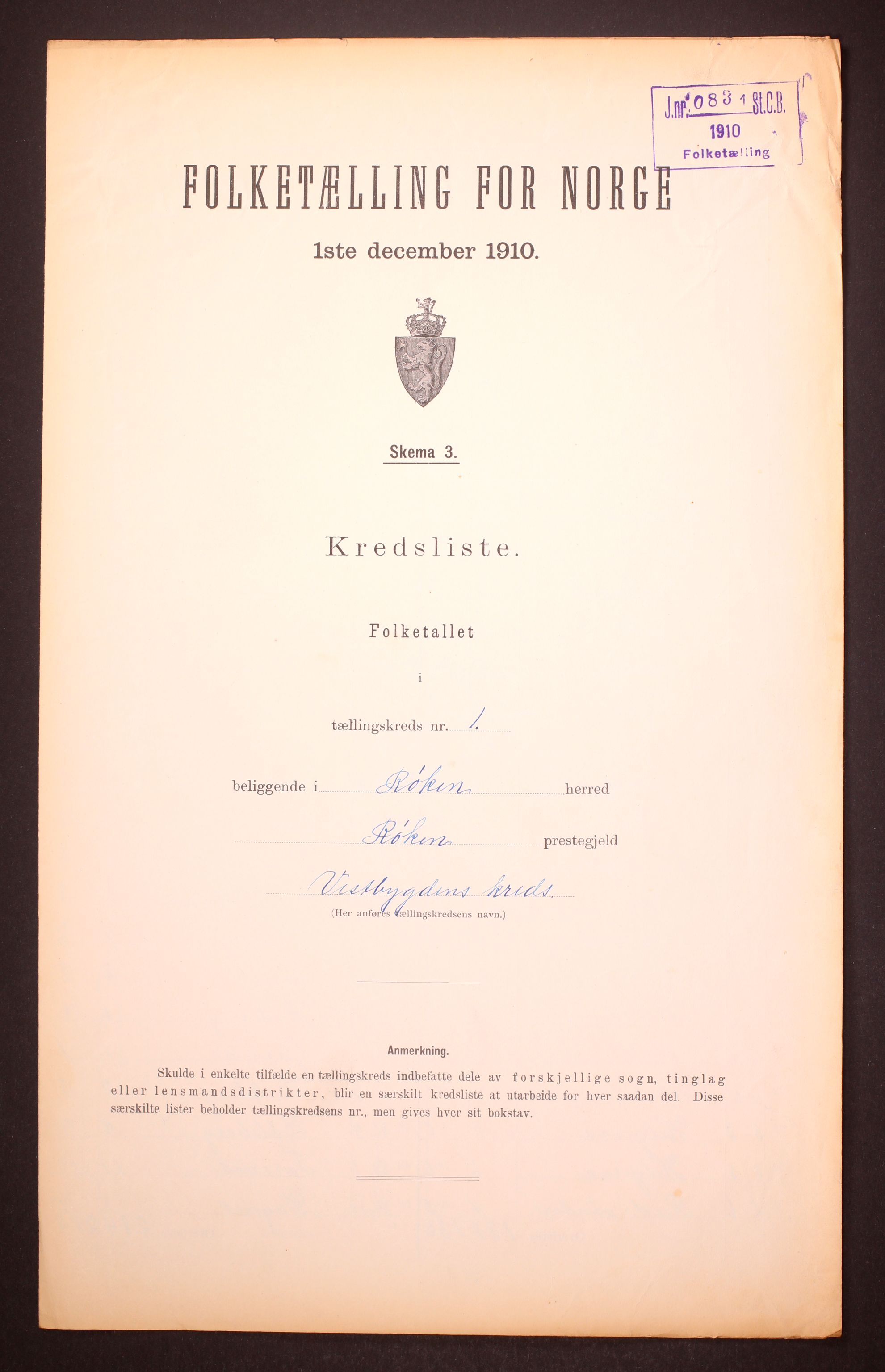 RA, Folketelling 1910 for 0627 Røyken herred, 1910, s. 4