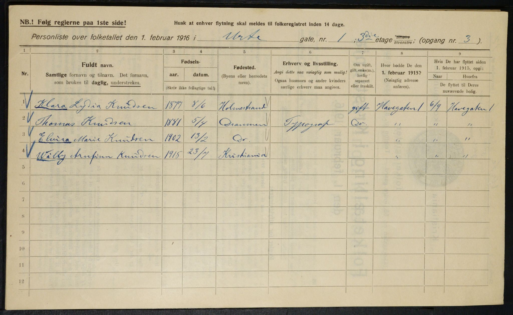 OBA, Kommunal folketelling 1.2.1916 for Kristiania, 1916, s. 124286