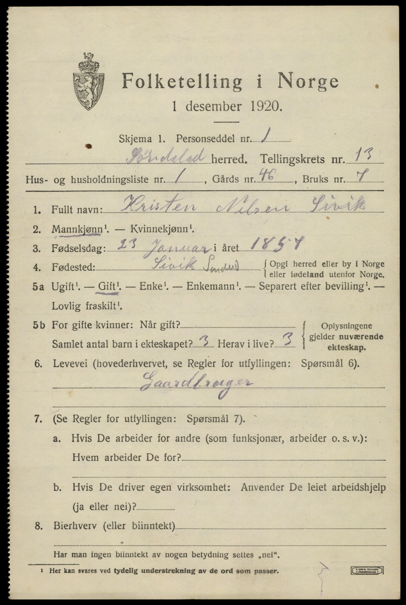 SAK, Folketelling 1920 for 0913 Søndeled herred, 1920, s. 6073