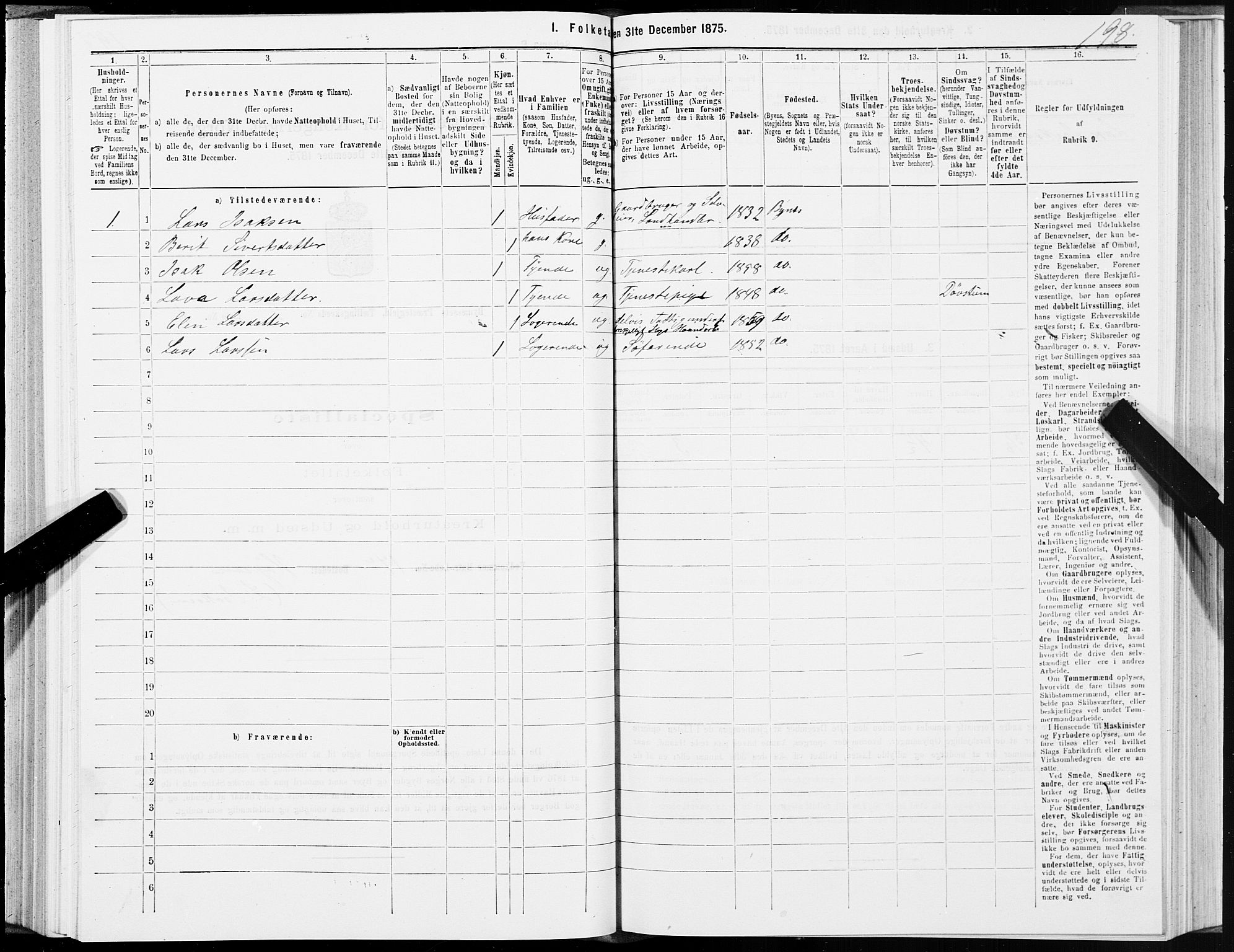 SAT, Folketelling 1875 for 1655P Byneset prestegjeld, 1875, s. 1198