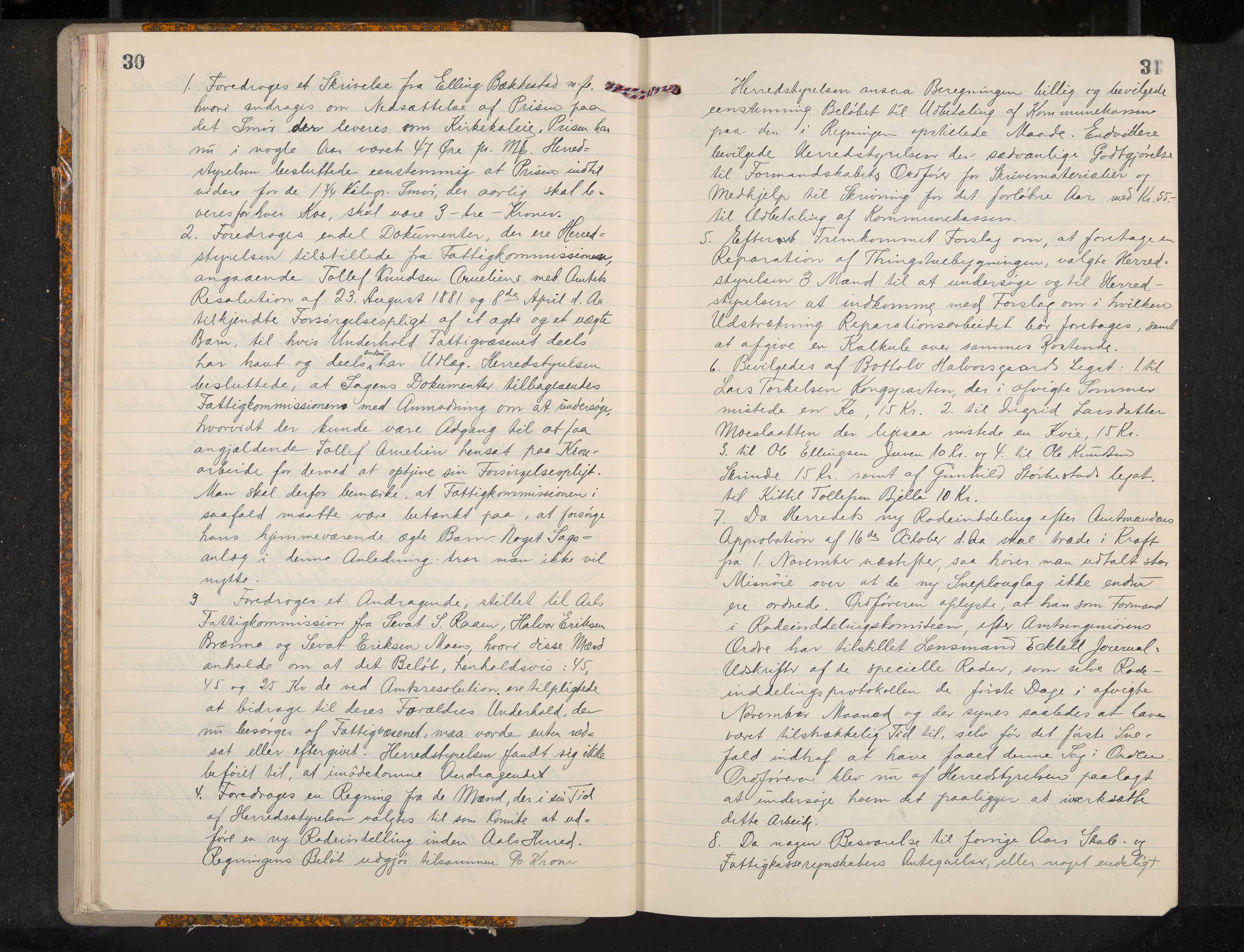 Ål formannskap og sentraladministrasjon, IKAK/0619021/A/Aa/L0004: Utskrift av møtebok, 1881-1901, s. 30-31