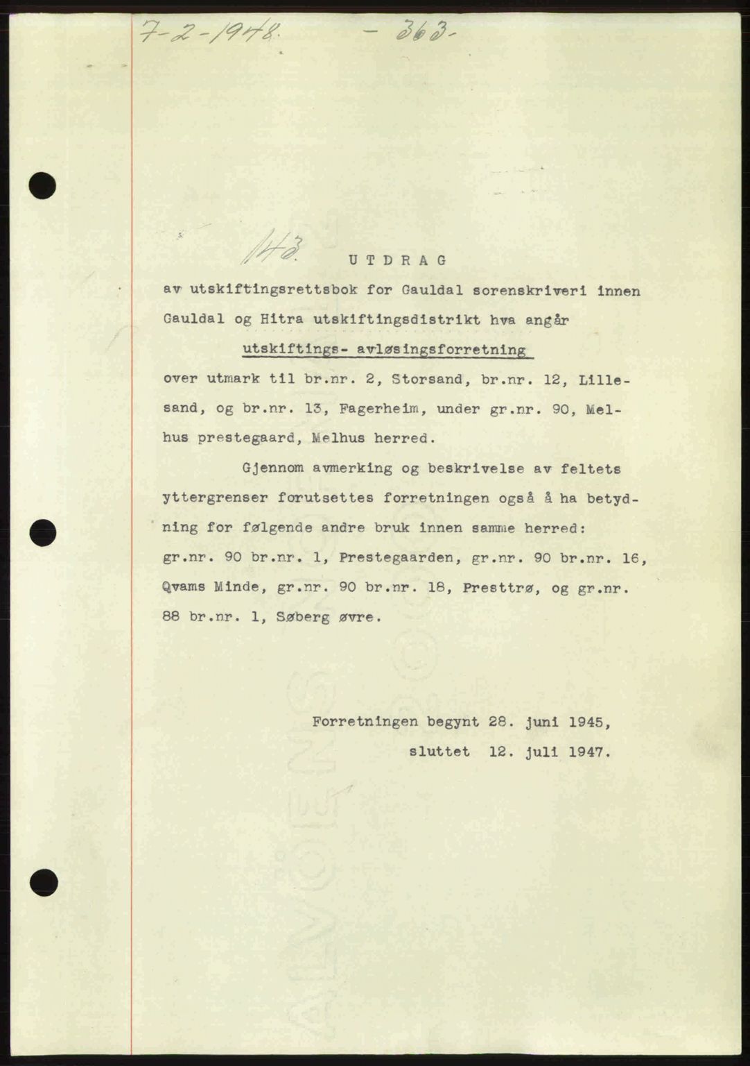 Gauldal sorenskriveri, SAT/A-0014/1/2/2C: Pantebok nr. A5, 1947-1948, Dagboknr: 143/1948