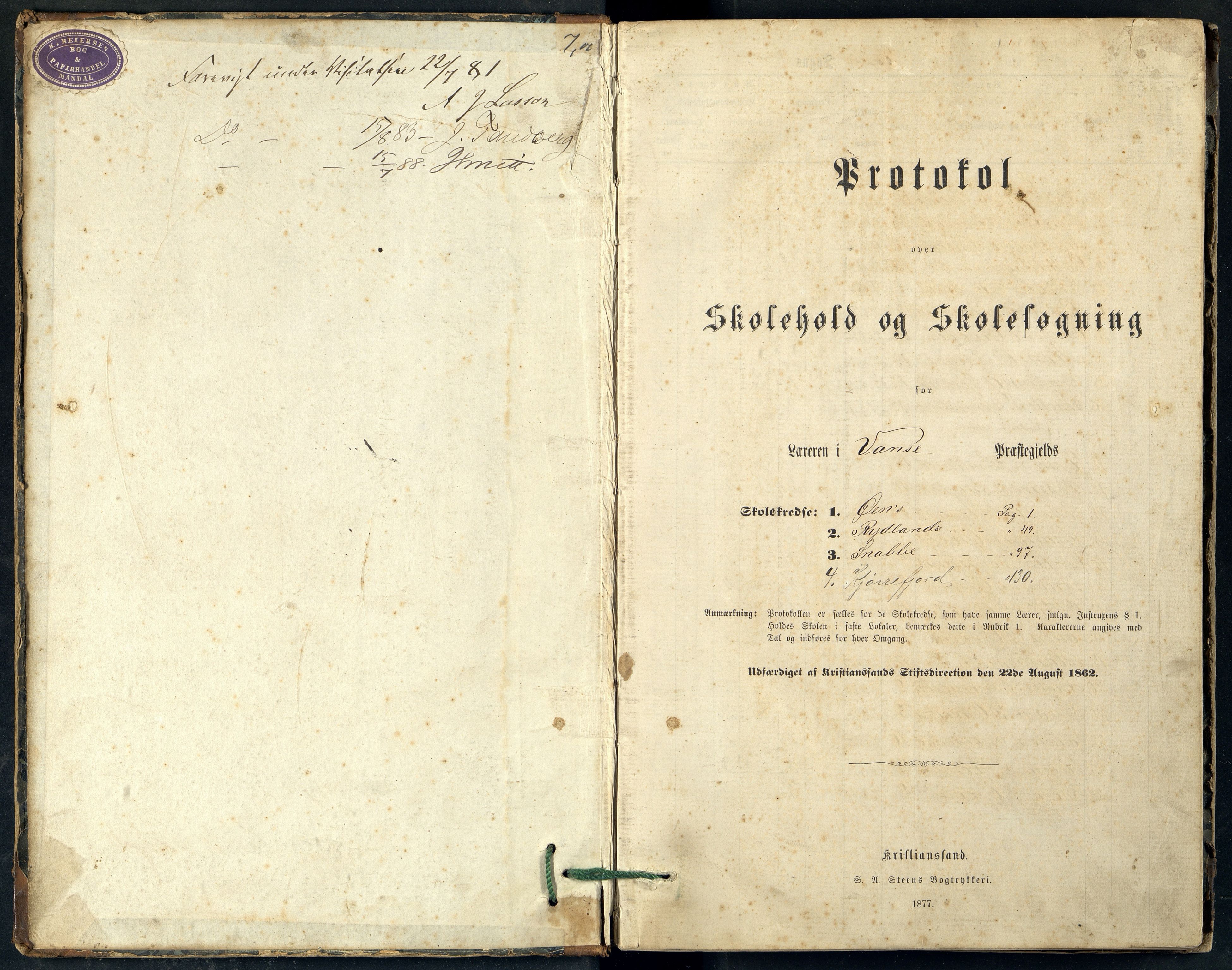 Lista kommune - Øen Skole, ARKSOR/1003LI567/H/L0001: Skoleprotokoll (d), 1880-1893