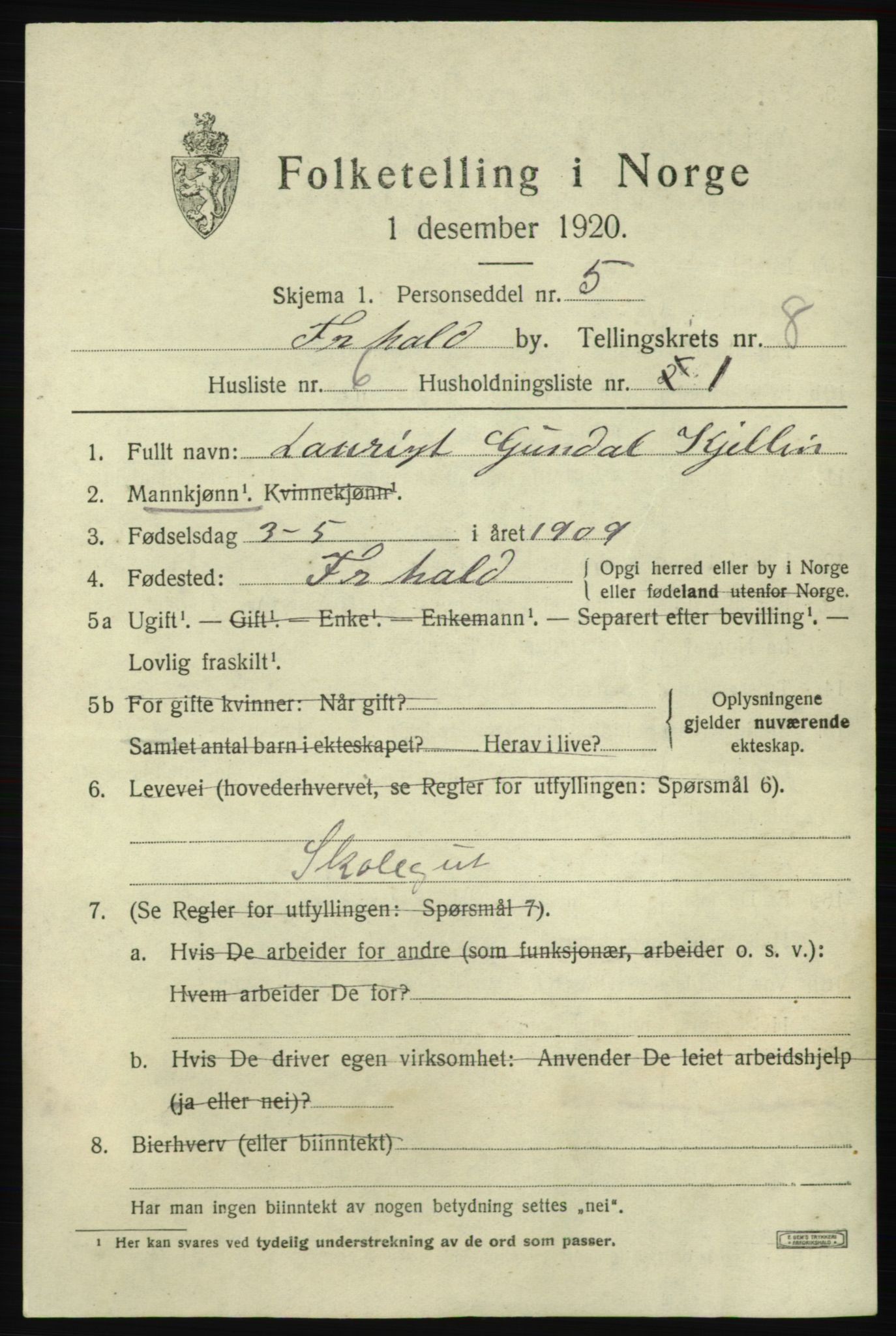 SAO, Folketelling 1920 for 0101 Fredrikshald kjøpstad, 1920, s. 14711