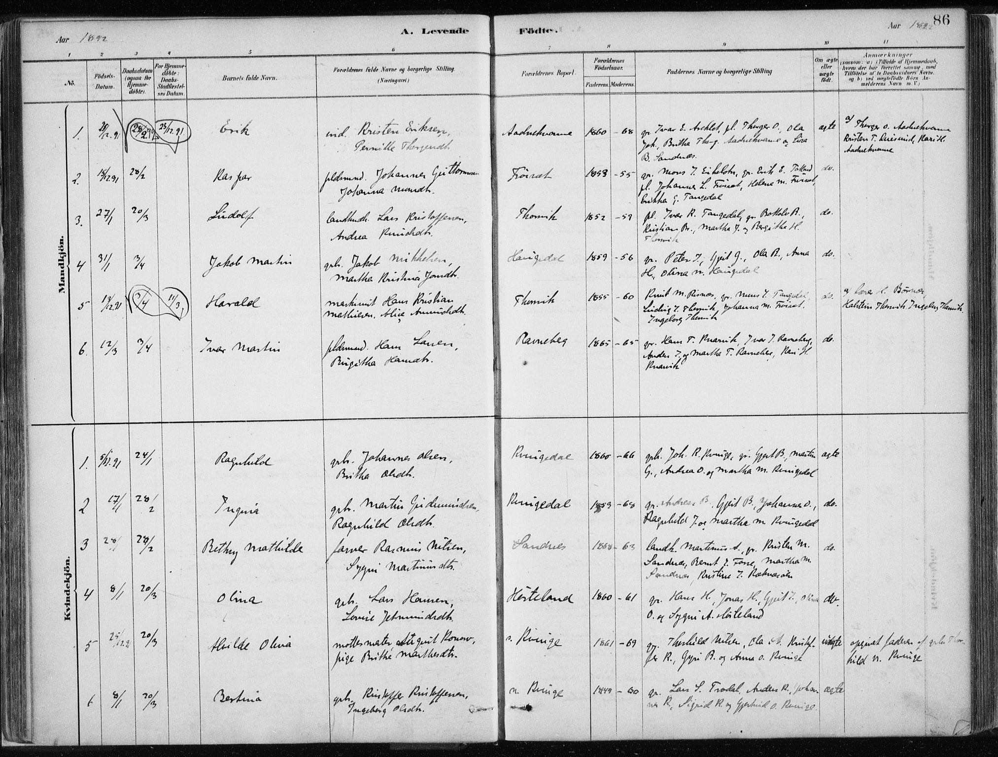 Masfjorden Sokneprestembete, SAB/A-77001: Ministerialbok nr. B  1, 1876-1899, s. 86