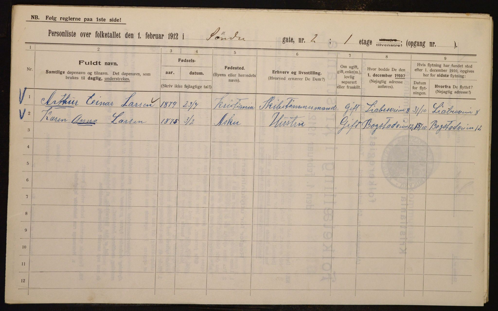 OBA, Kommunal folketelling 1.2.1912 for Kristiania, 1912, s. 106366